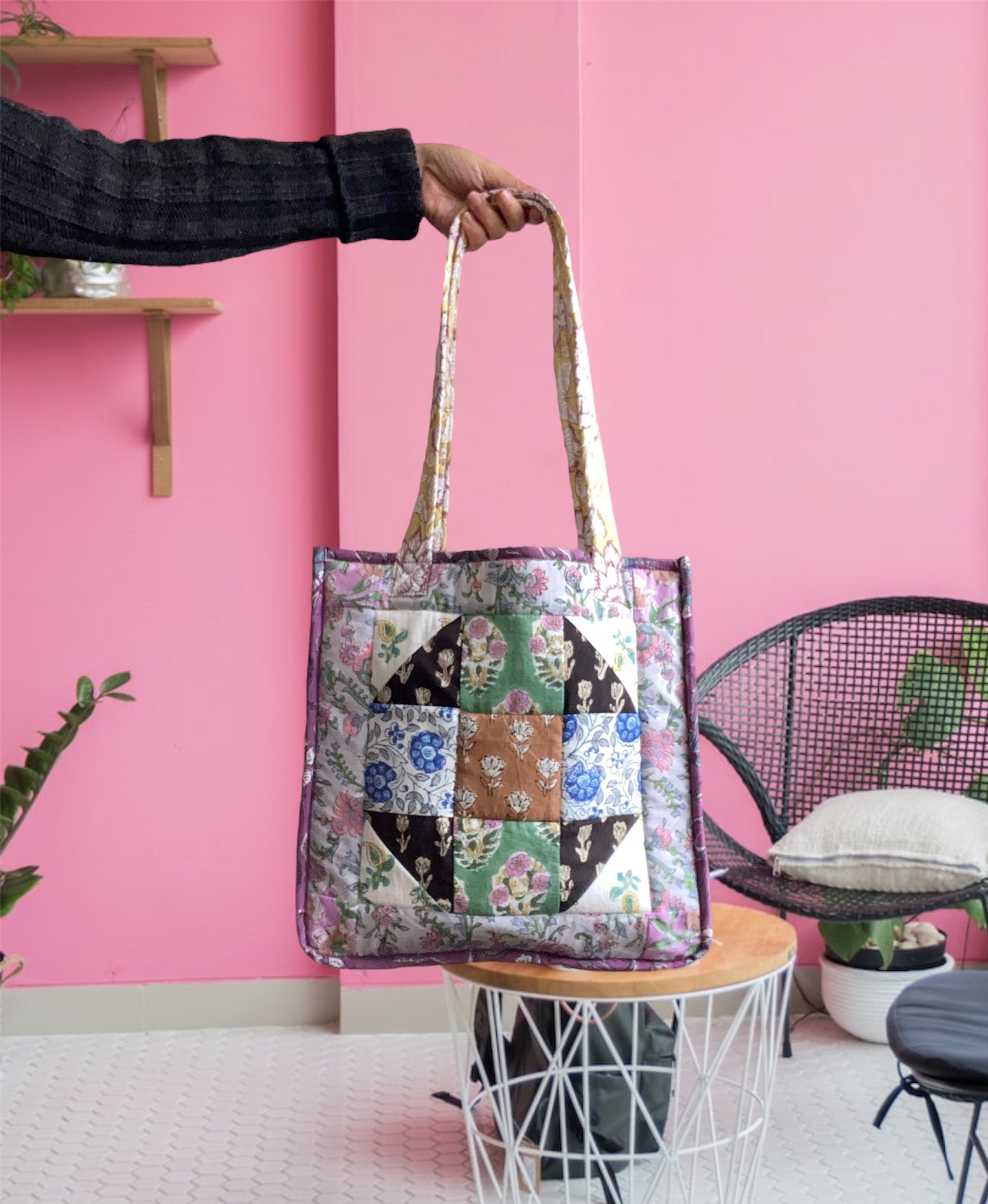 Quilted patchwork 2025 tote bag