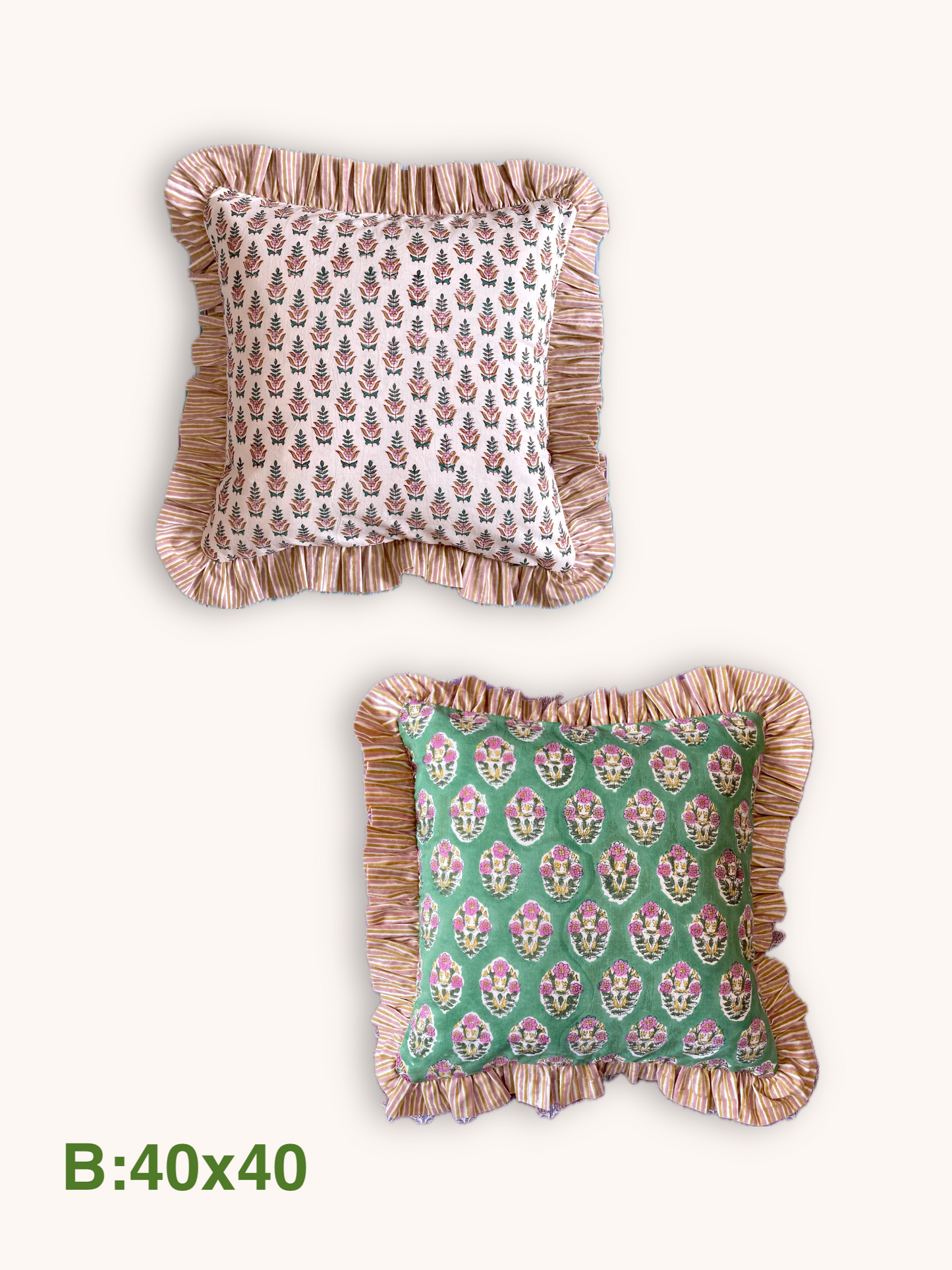 Block Print Fabric Reversible Ruffle Pillow Case
