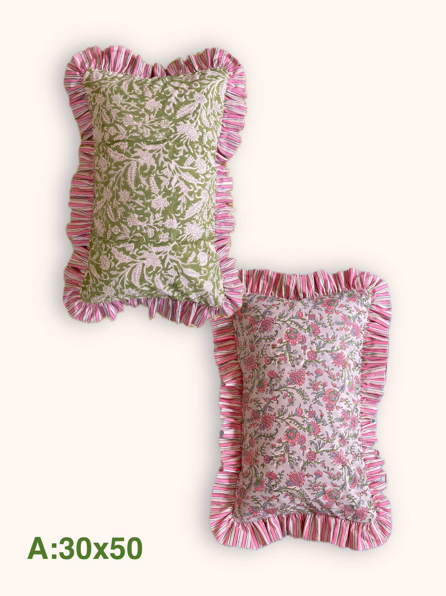 Block Print Fabric Reversible Ruffle Pillow Case