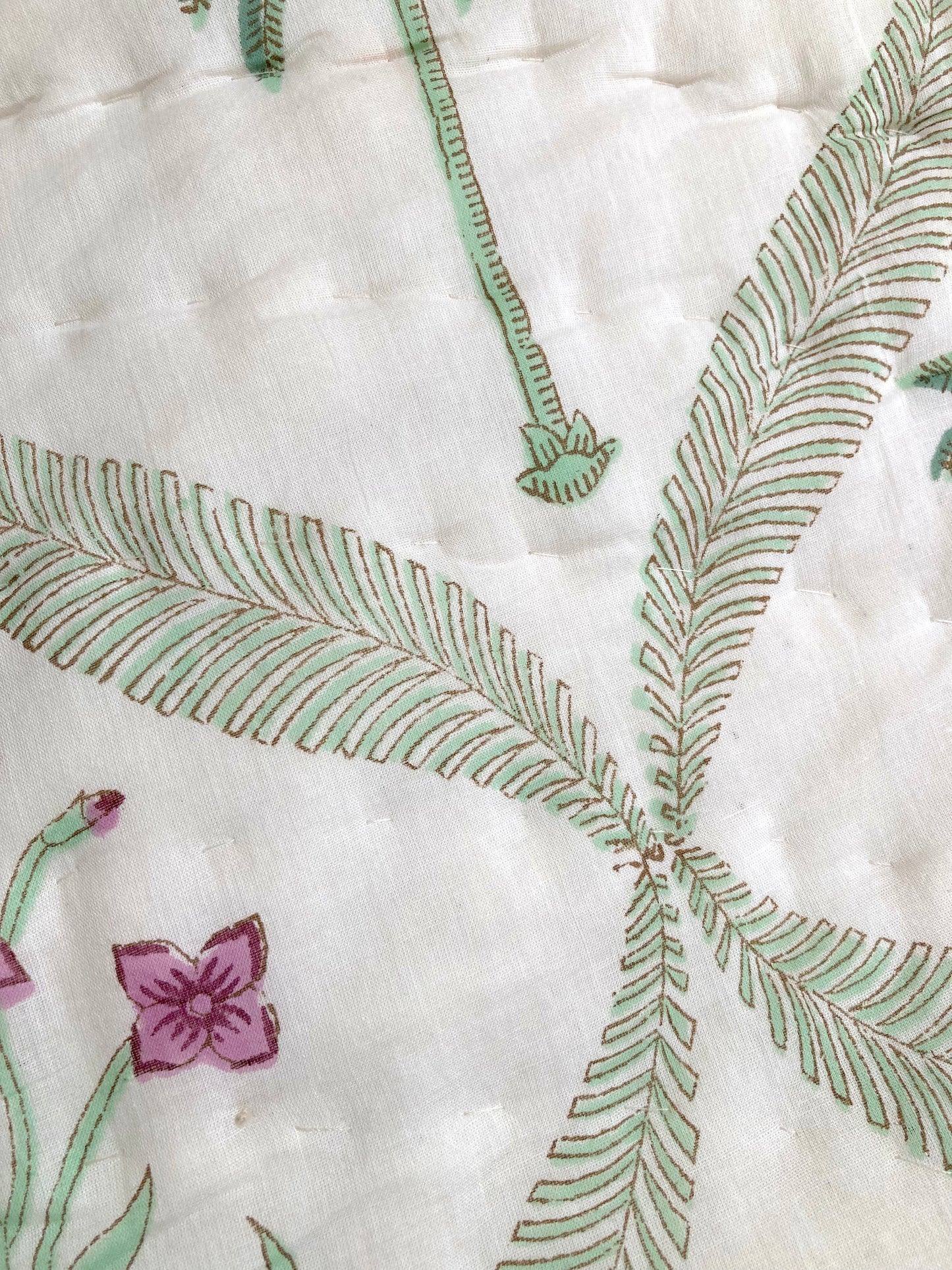 Hand block print cotton reversible single size quilt #Palm tree