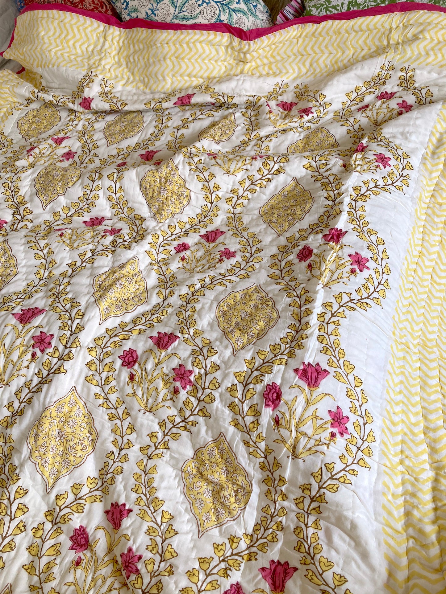 Hand block print cotton reversible single size quilt #Lily