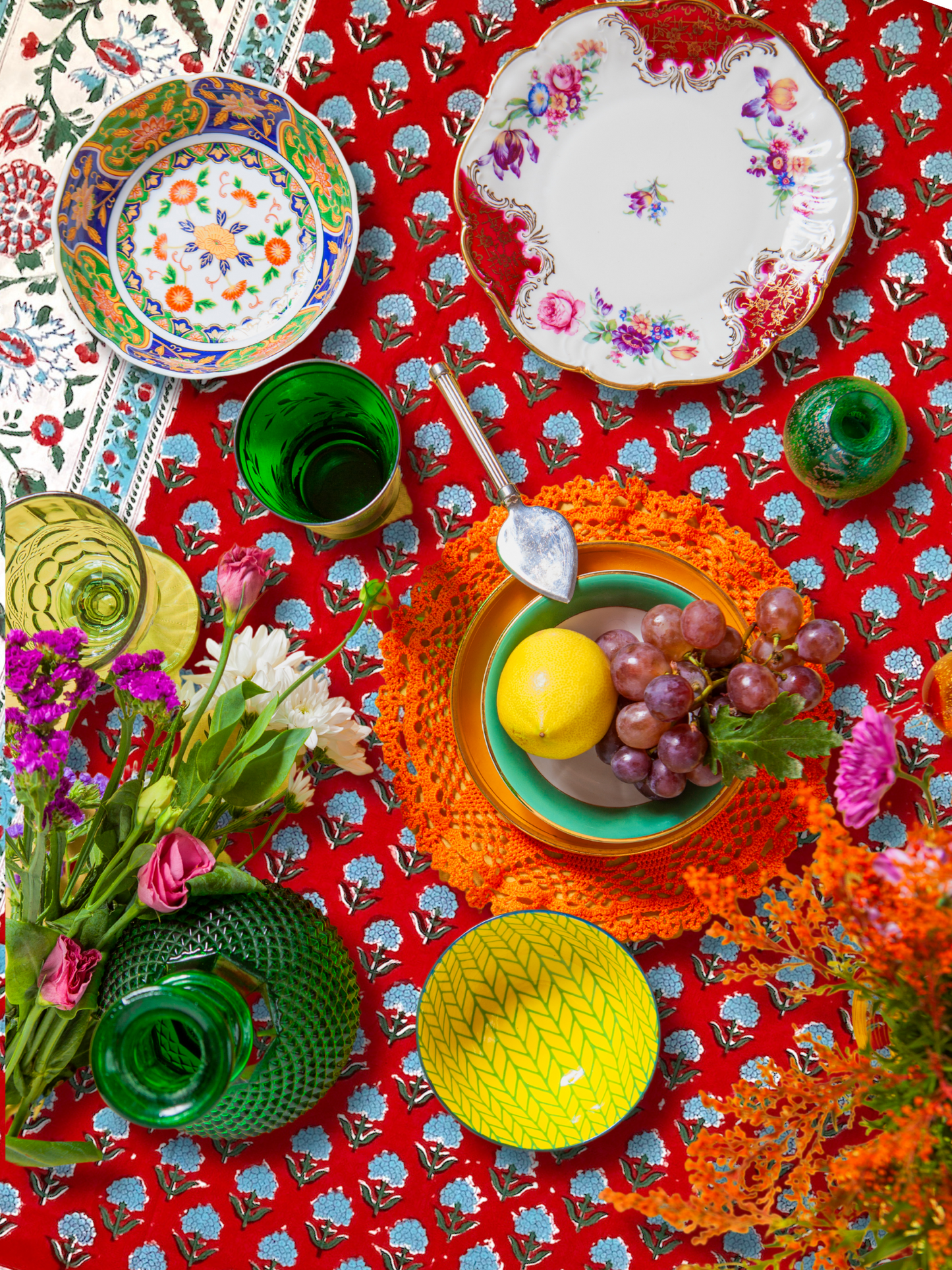 Hand Block Print Table Cover / Multi Fabric type-D