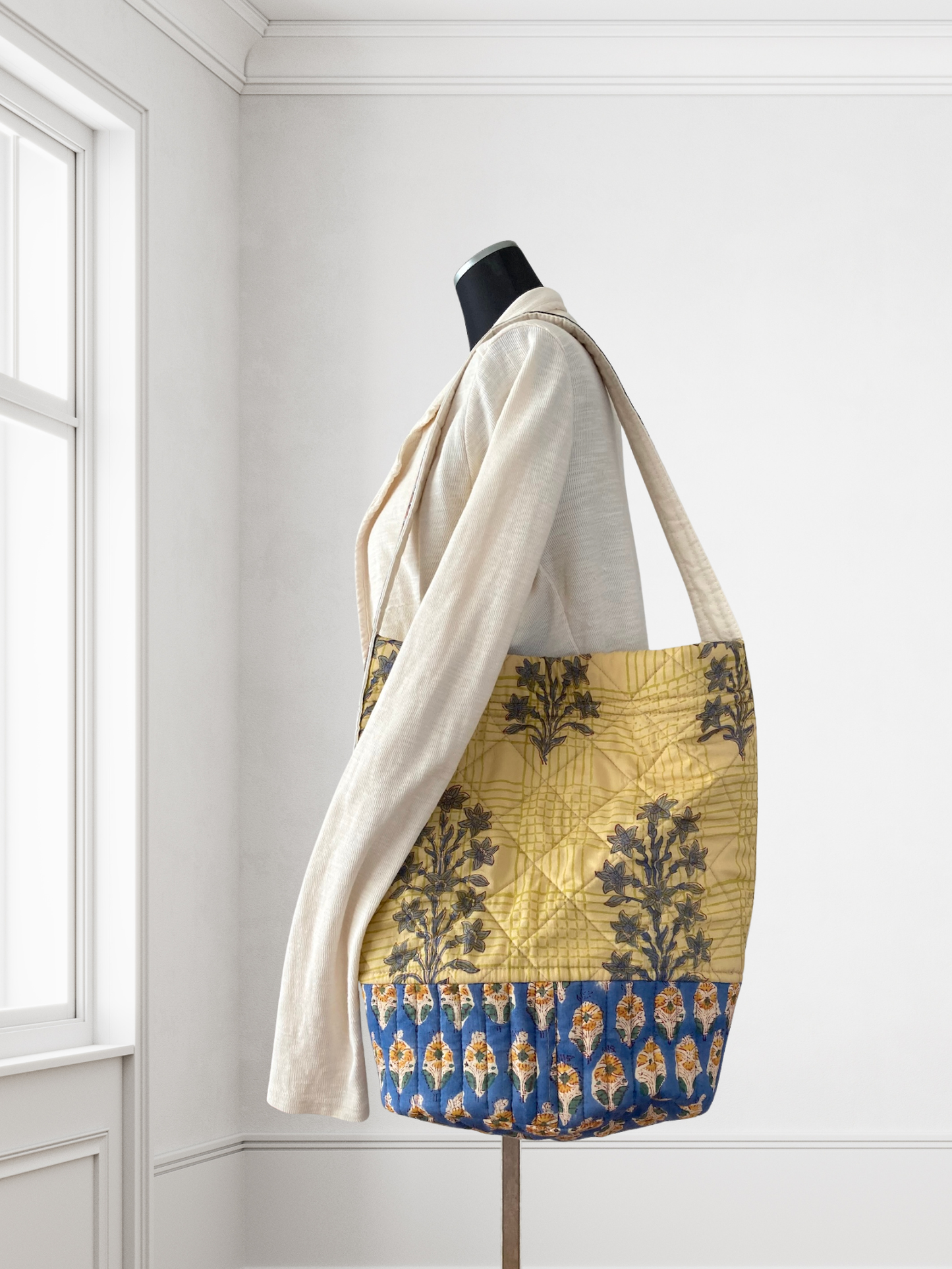 Handcrafted Quilted Bucket Bag with Single Handle