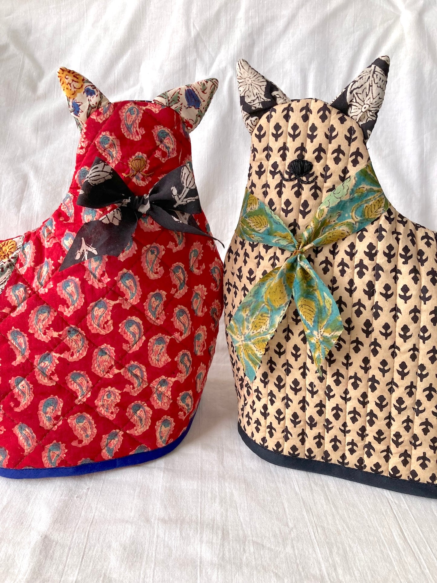 ハンドブロックプリント ネコさん ティーコージー ポットカバー