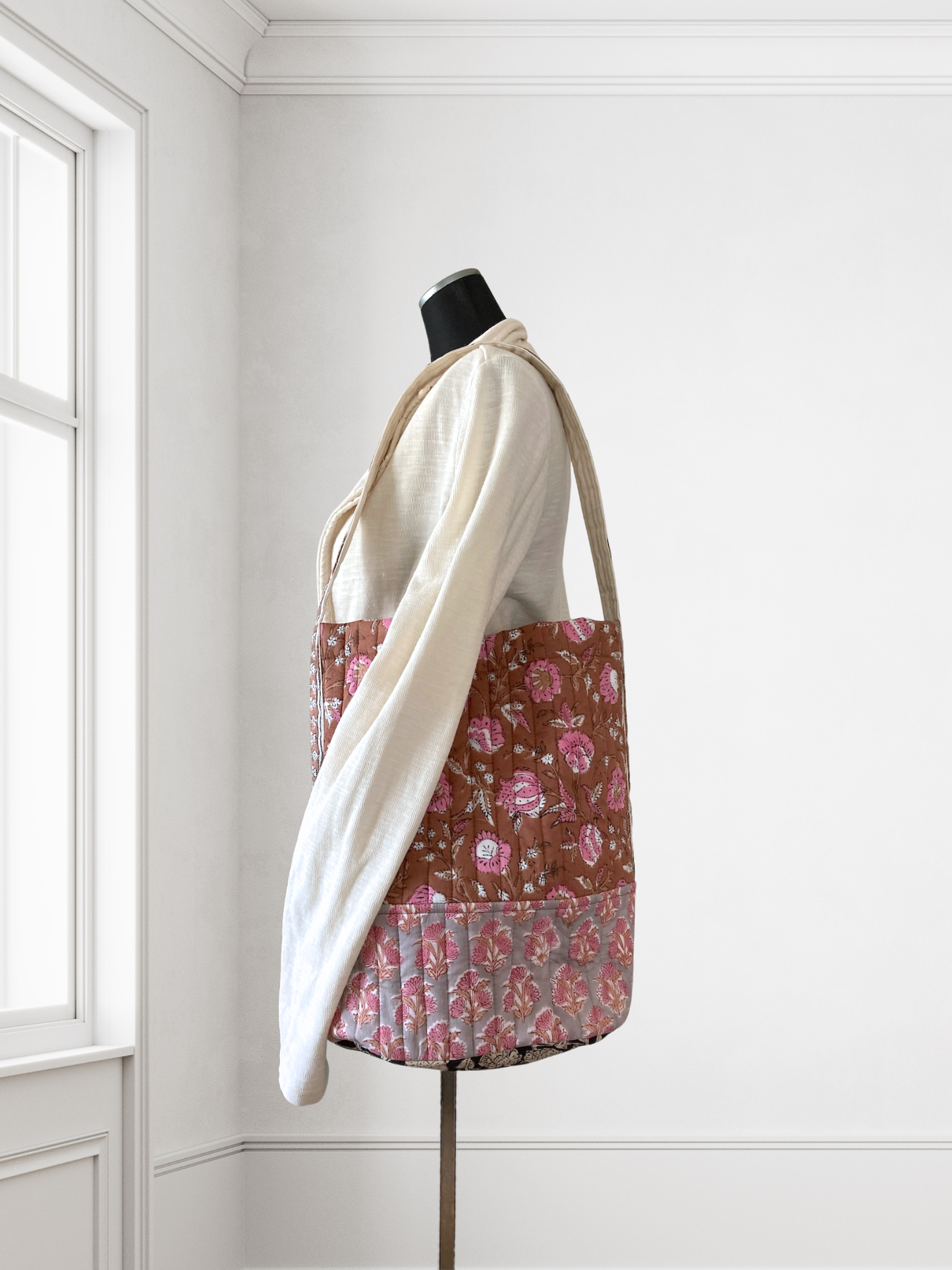 Handcrafted Quilted Bucket Bag with Single Handle