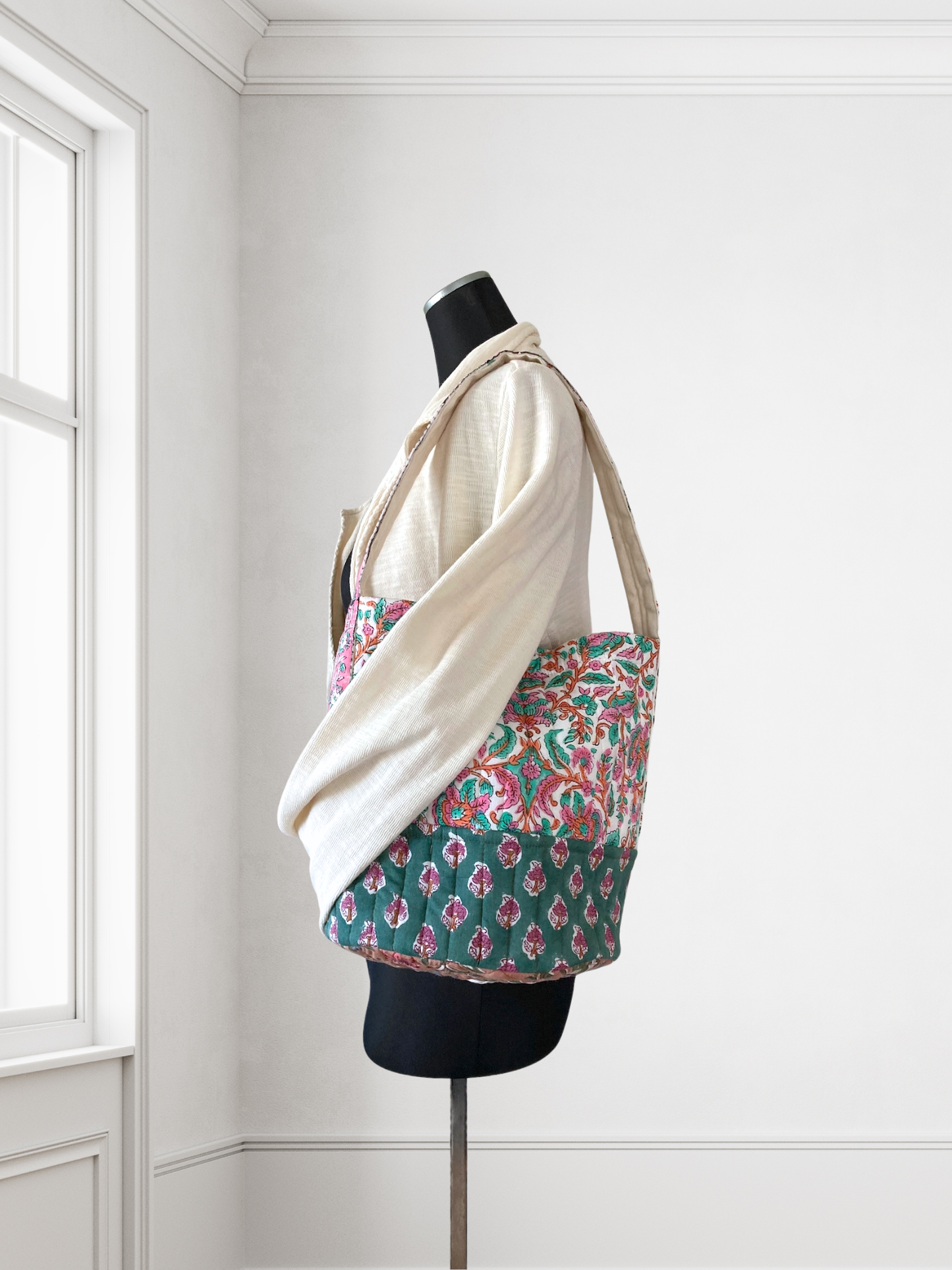 Handcrafted Quilted Bucket Bag with Single Handle