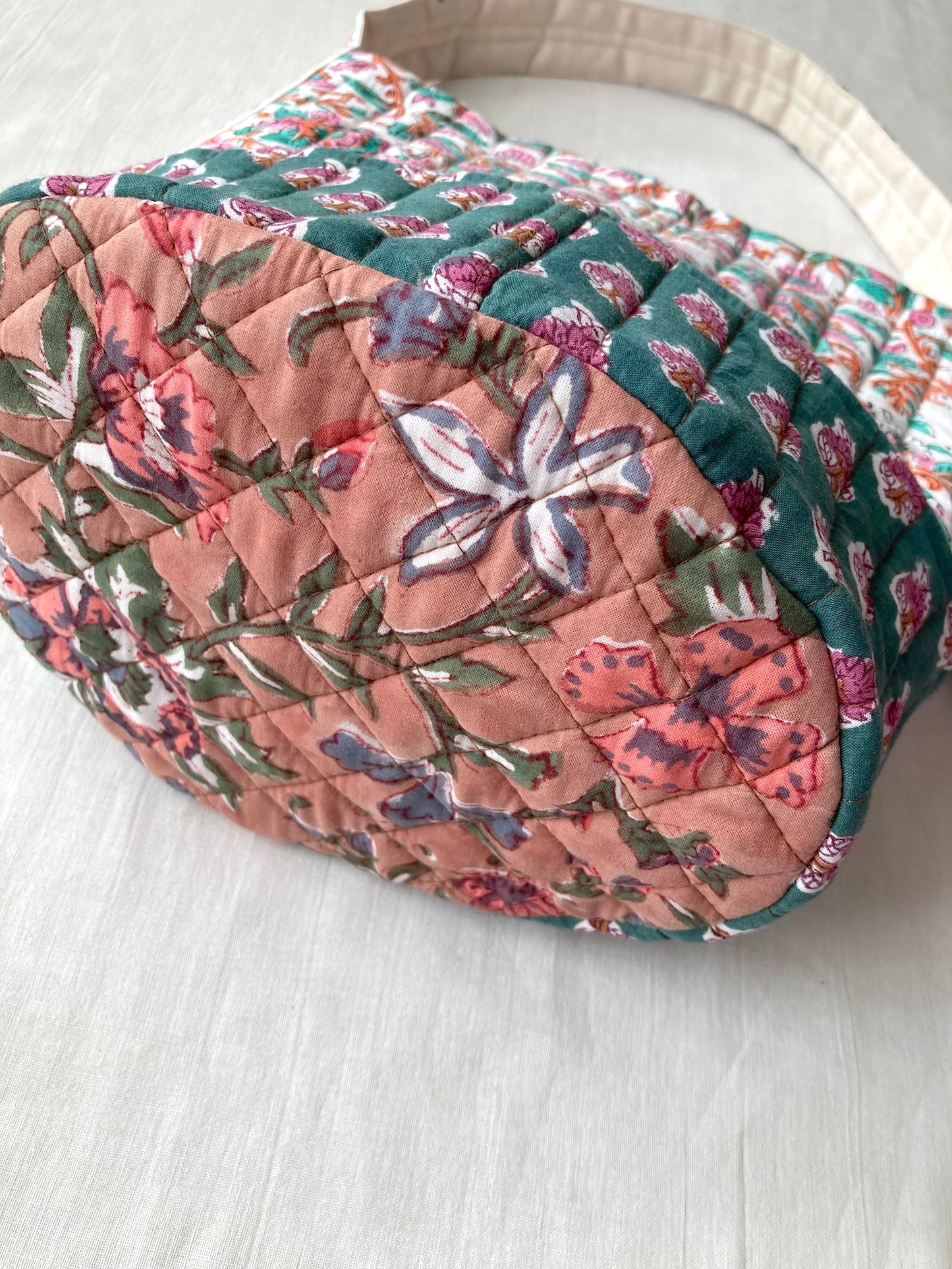 Handcrafted Quilted Bucket Bag with Single Handle