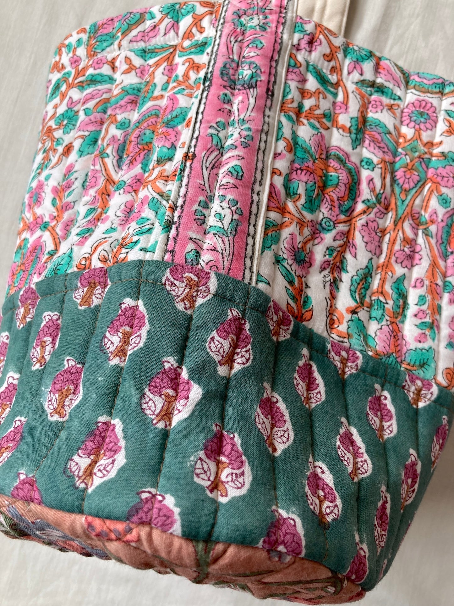 Handcrafted Quilted Bucket Bag with Single Handle