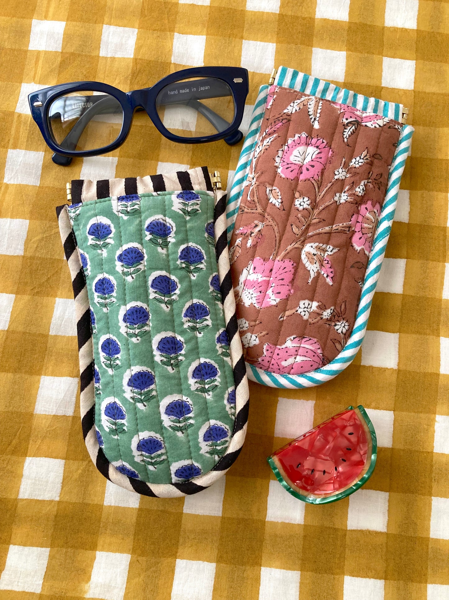 ブロックプリント生地 キルティング メガネ・サングラスケース