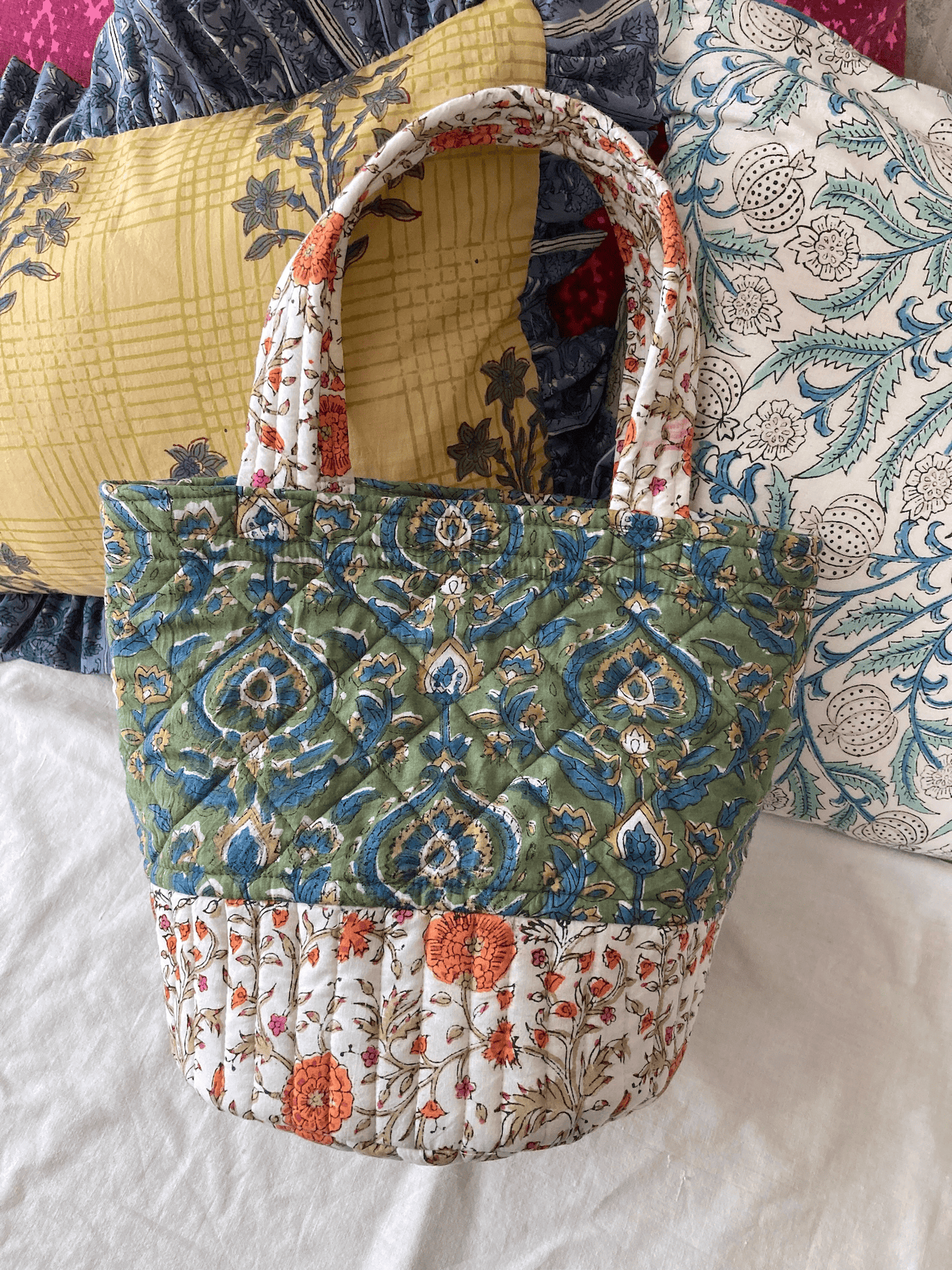 Handcrafted Hand Block Print Quilted Bucket Bag