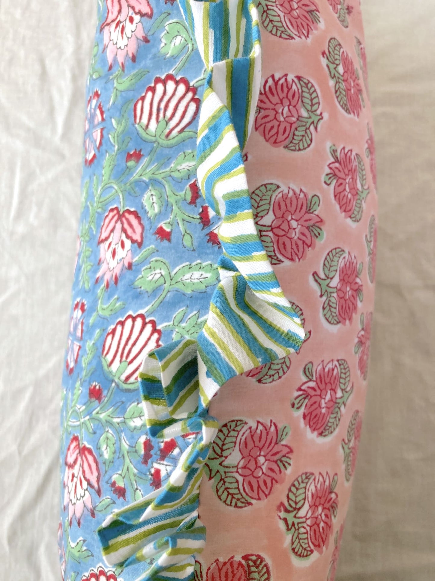 Block Print Fabric Reversible Ruffle Pillow Case/ Cushion Cover