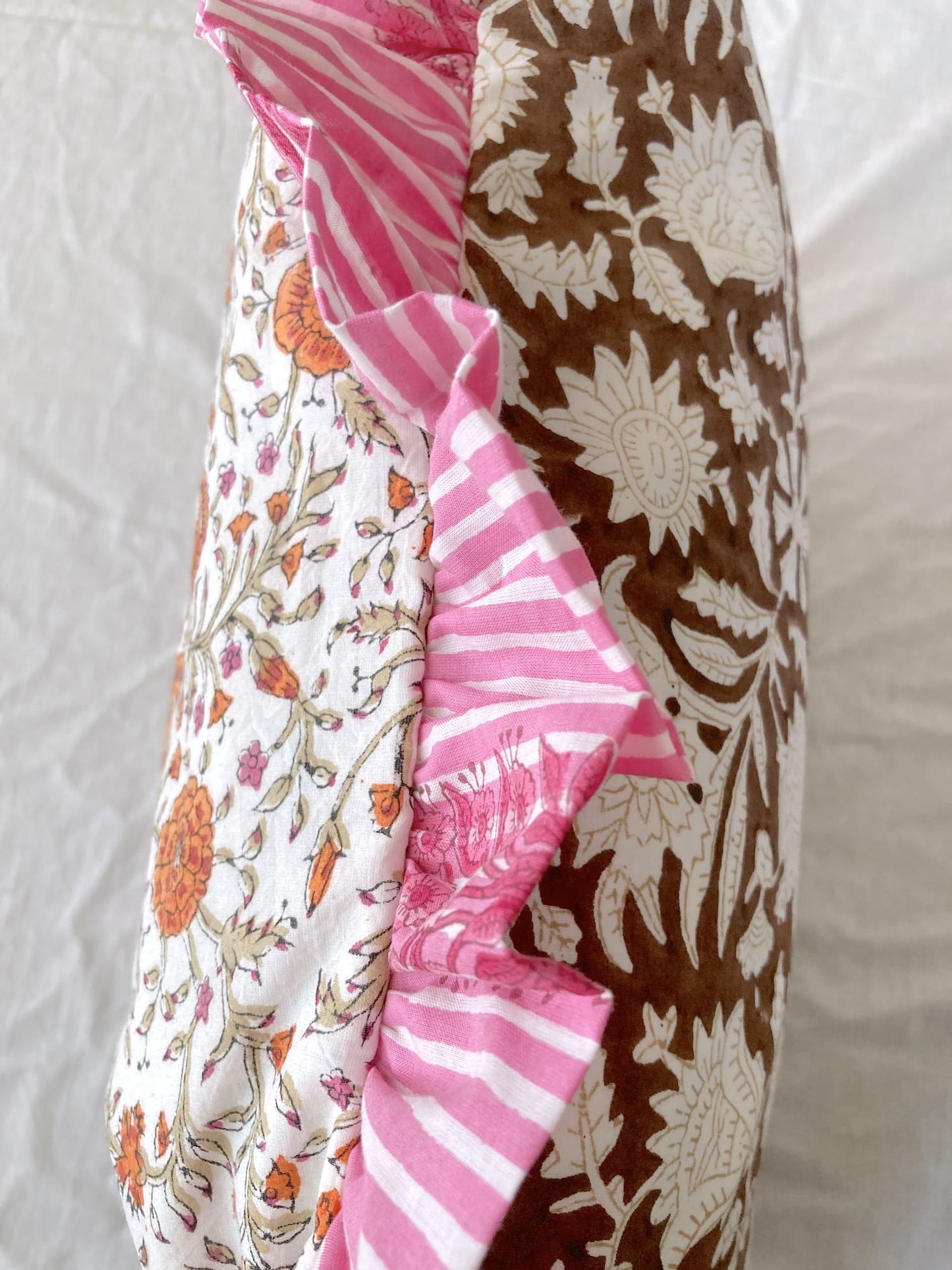 Block Print Fabric Reversible Ruffle Pillow Case/ Cushion Cover