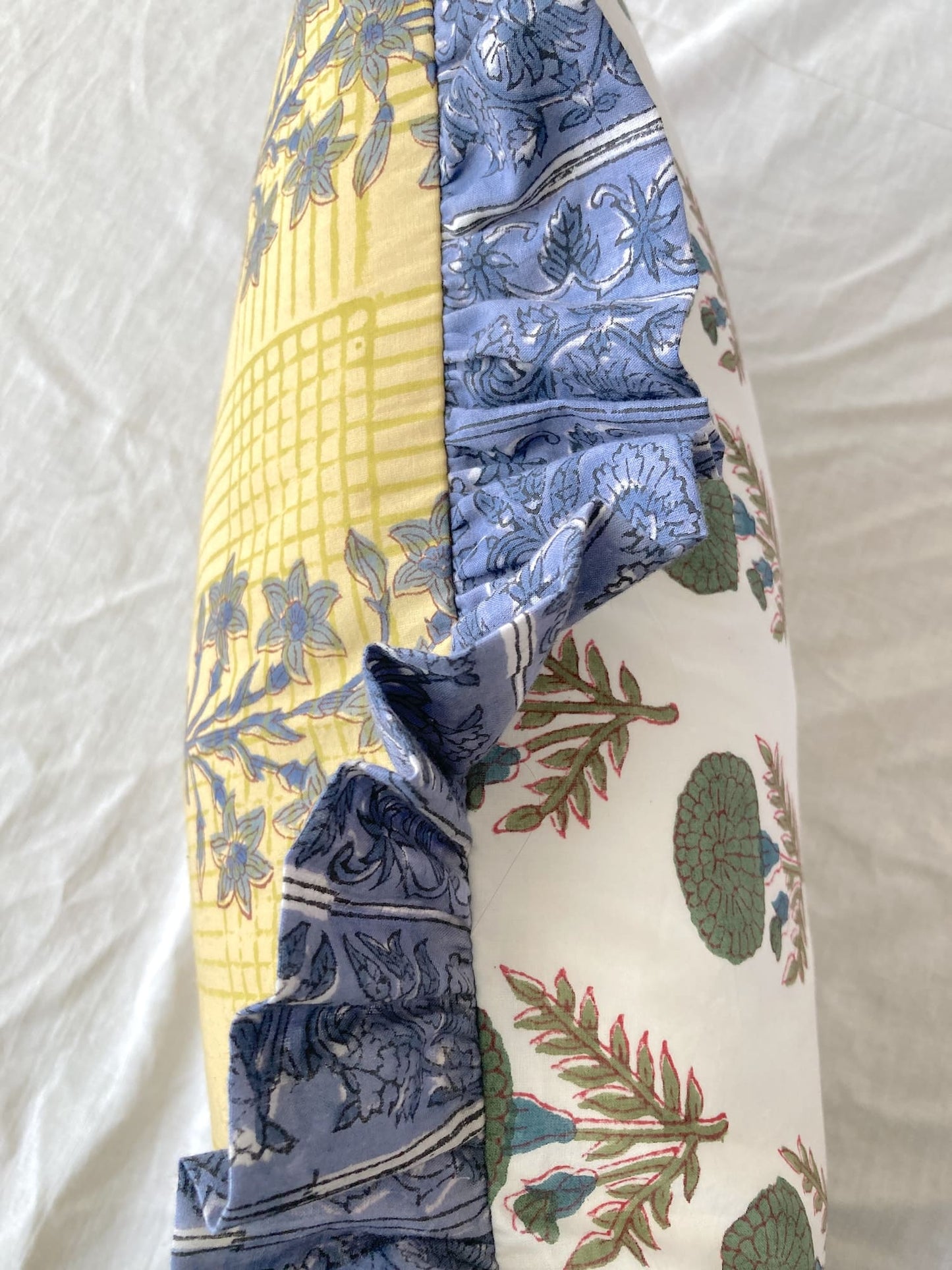 Block Print Fabric Reversible Ruffle Pillow Case/ Cushion Cover