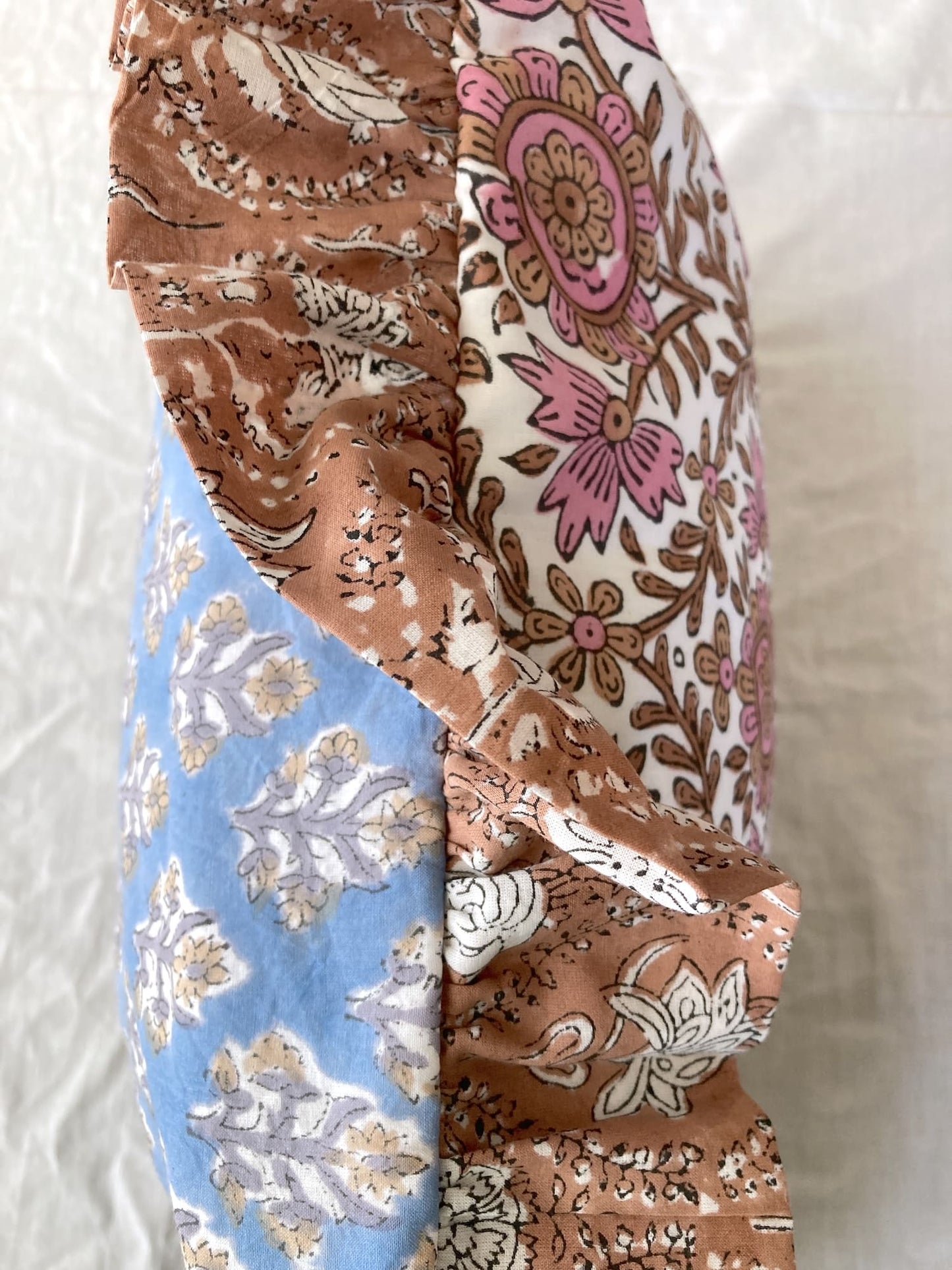 Block Print Fabric Reversible Ruffle Pillow Case/ Cushion Cover