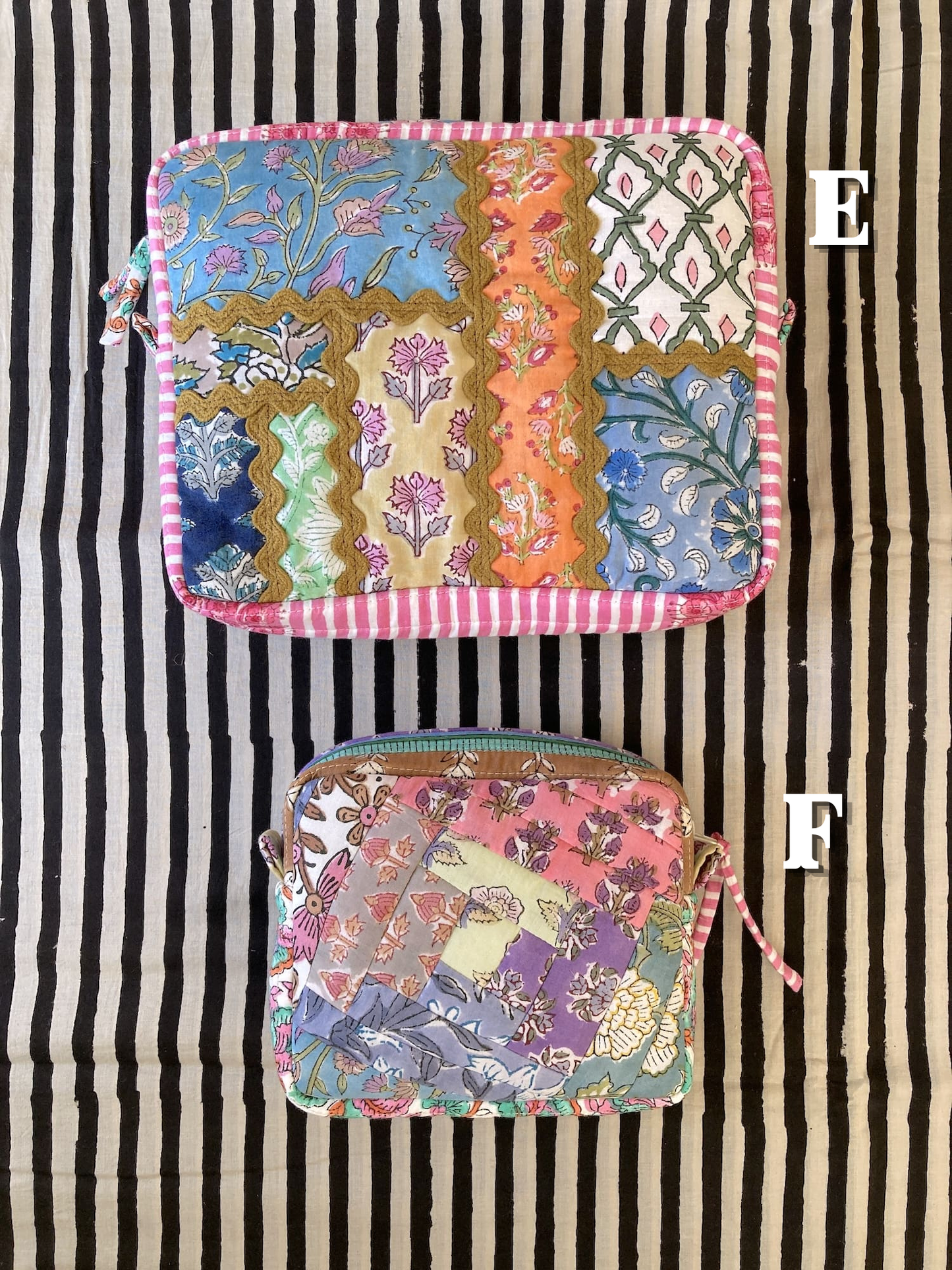 Hand Block Print Fabric Quilted Patchwork Makeup pouch / Travel Bag / Toiletry Bag #2