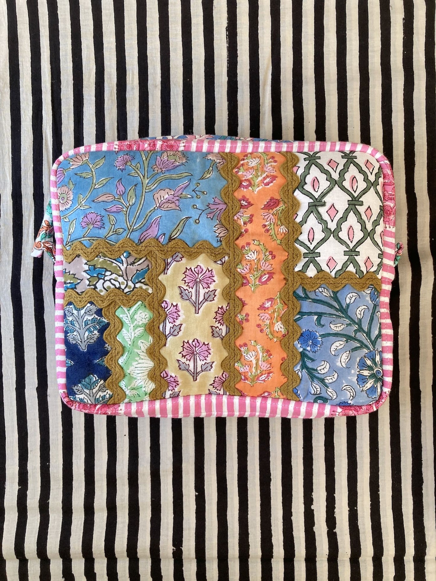 Hand Block Print Fabric Quilted Patchwork Makeup pouch / Travel Bag / Toiletry Bag #2
