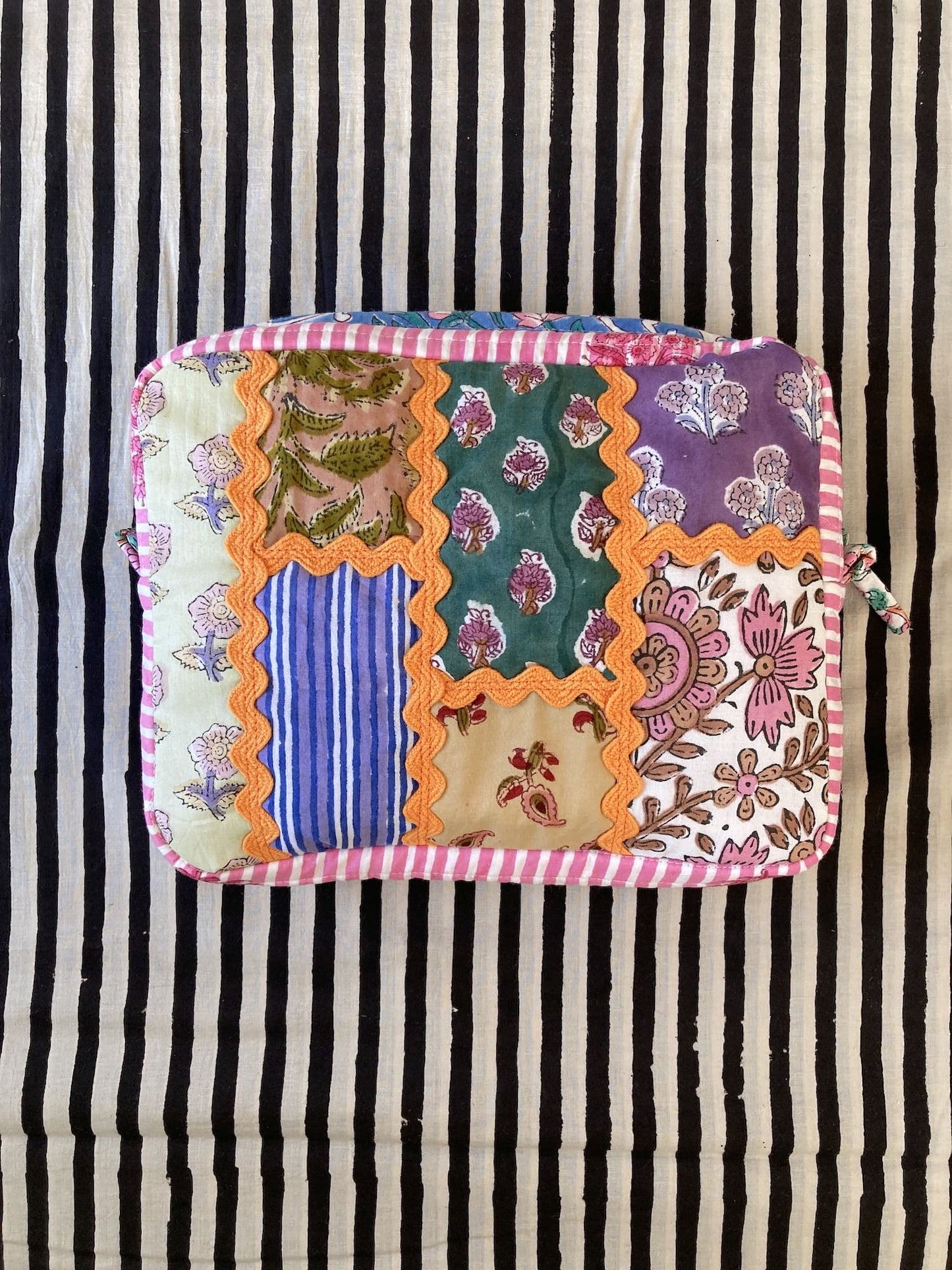 Hand Block Print Fabric Quilted Patchwork Makeup pouch / Travel Bag / Toiletry Bag #2