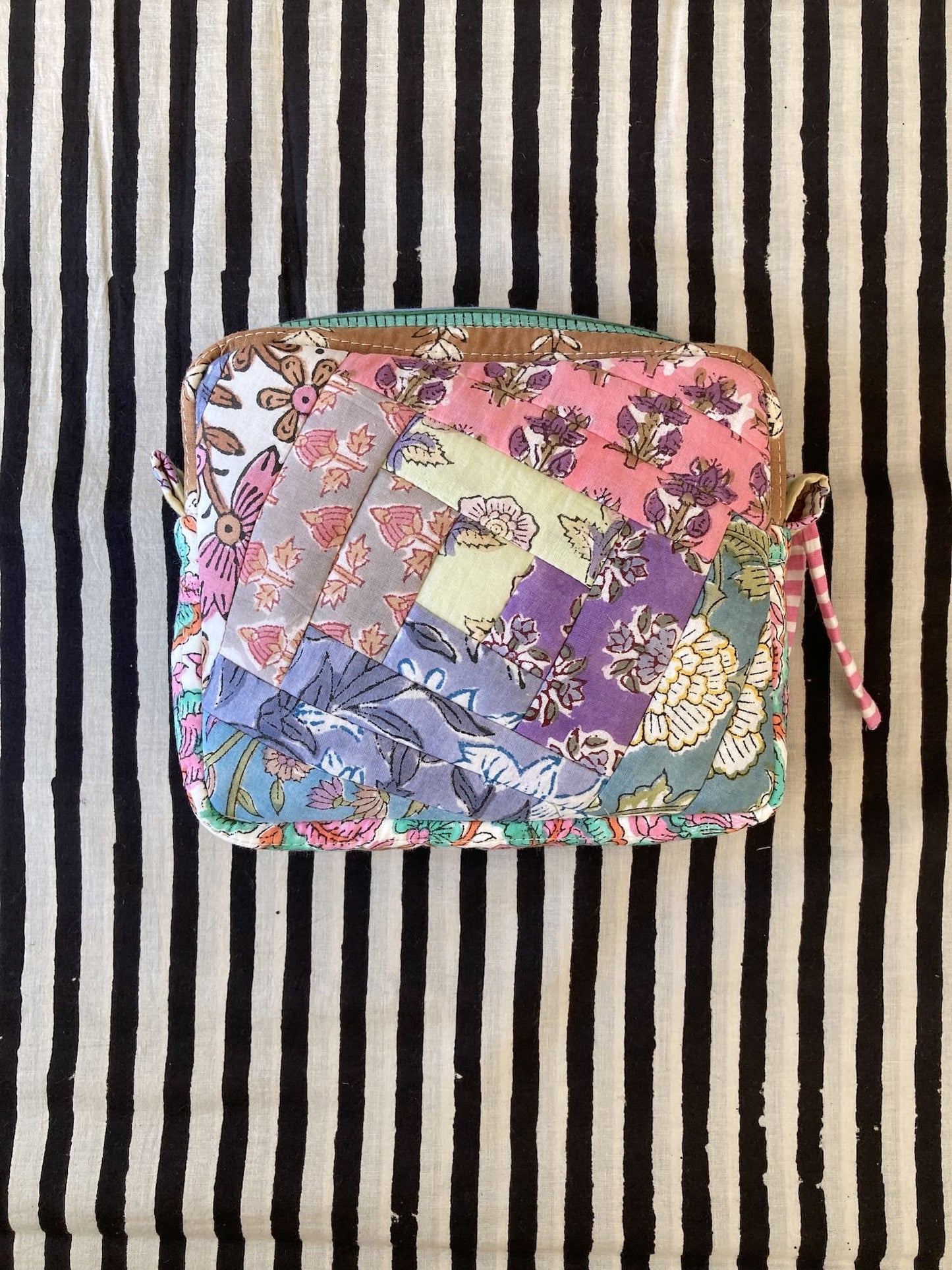 Hand Block Print Fabric Quilted Patchwork Makeup pouch / Travel Bag / Toiletry Bag #2