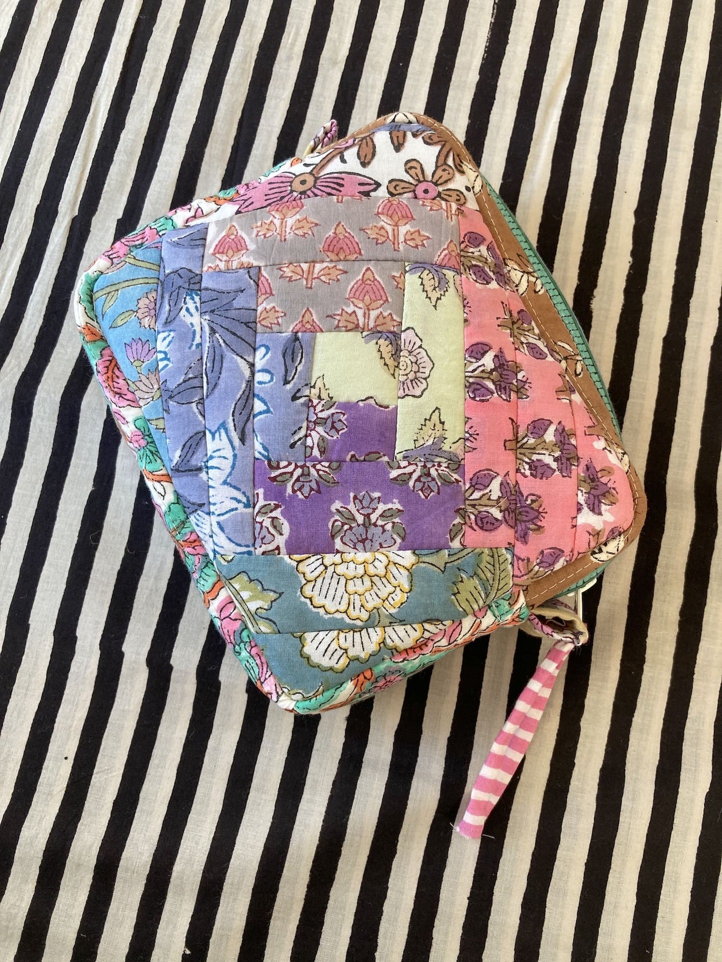Hand Block Print Fabric Quilted Patchwork Makeup pouch / Travel Bag / Toiletry Bag #2