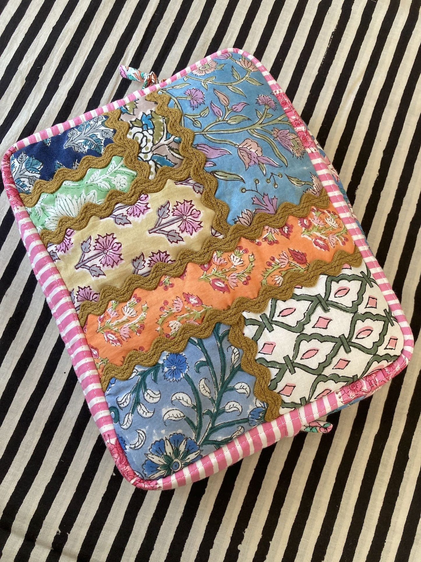 Hand Block Print Fabric Quilted Patchwork Makeup pouch / Travel Bag / Toiletry Bag #2
