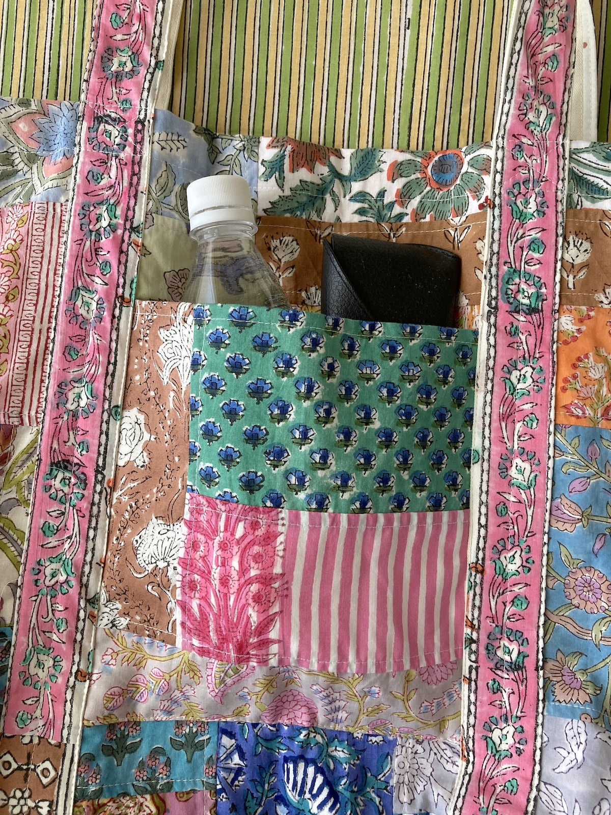 Hand Block Print Fabric Colorful Patchwork Tote Bag -Large