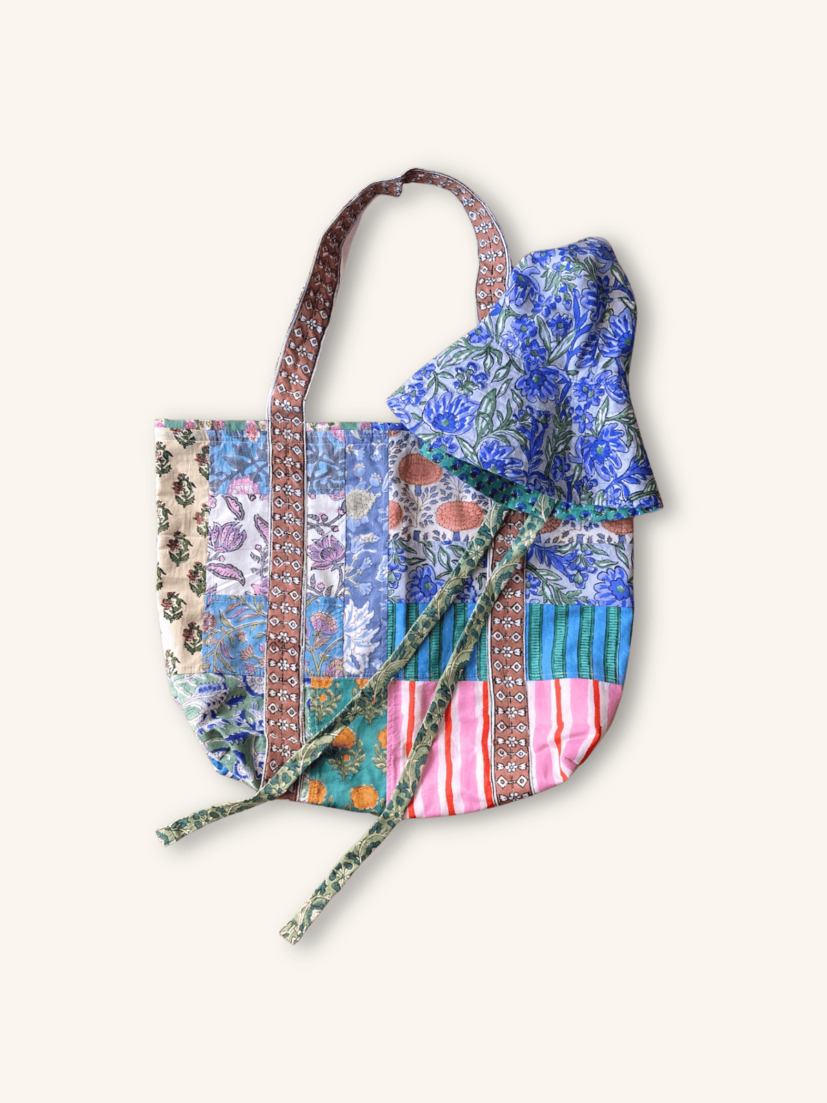 Hand Block Print Fabric Colorful Patchwork Tote Bag -Large