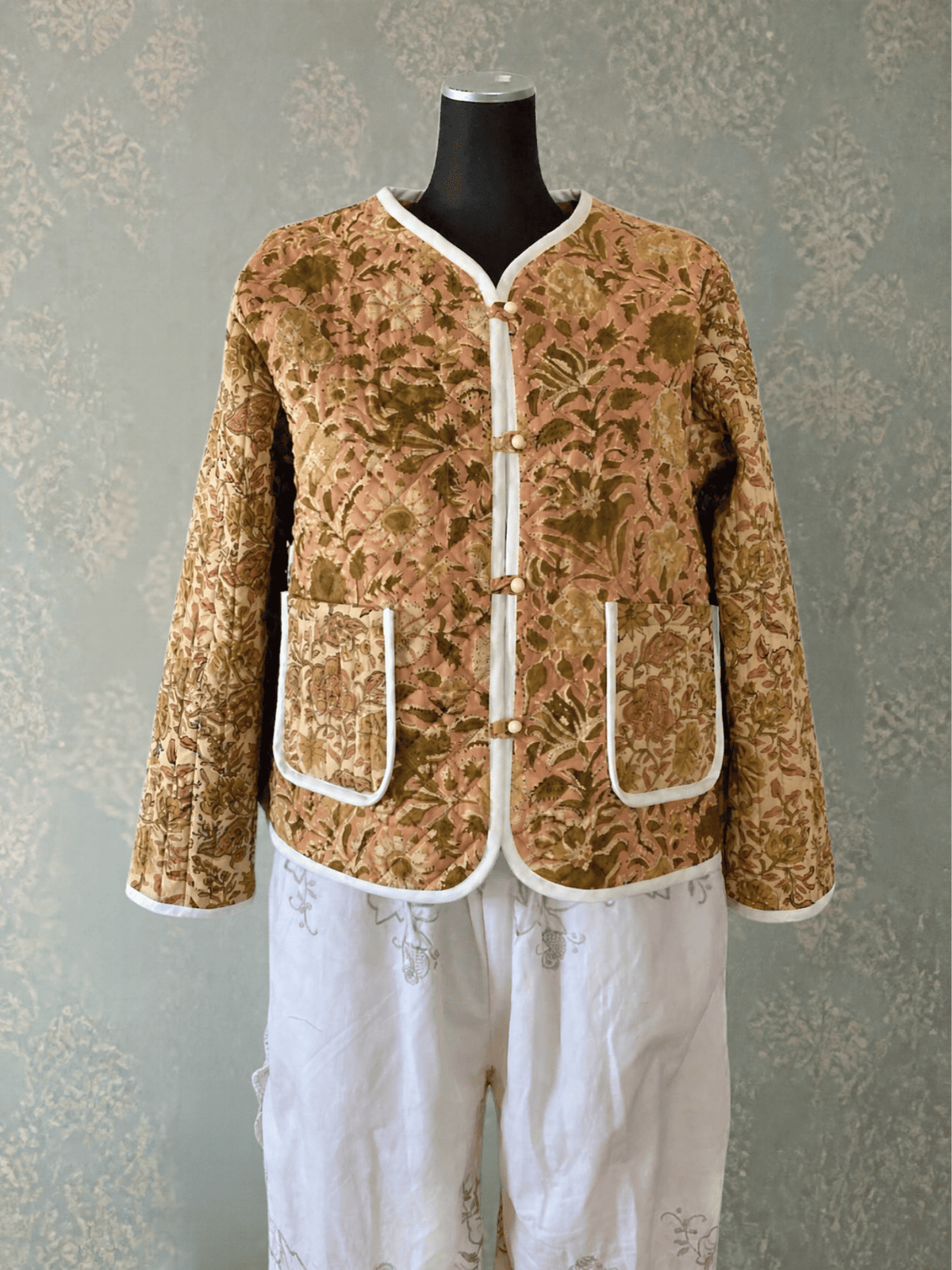 Hand Block Print Quilted Jacket | Made by MOJORA