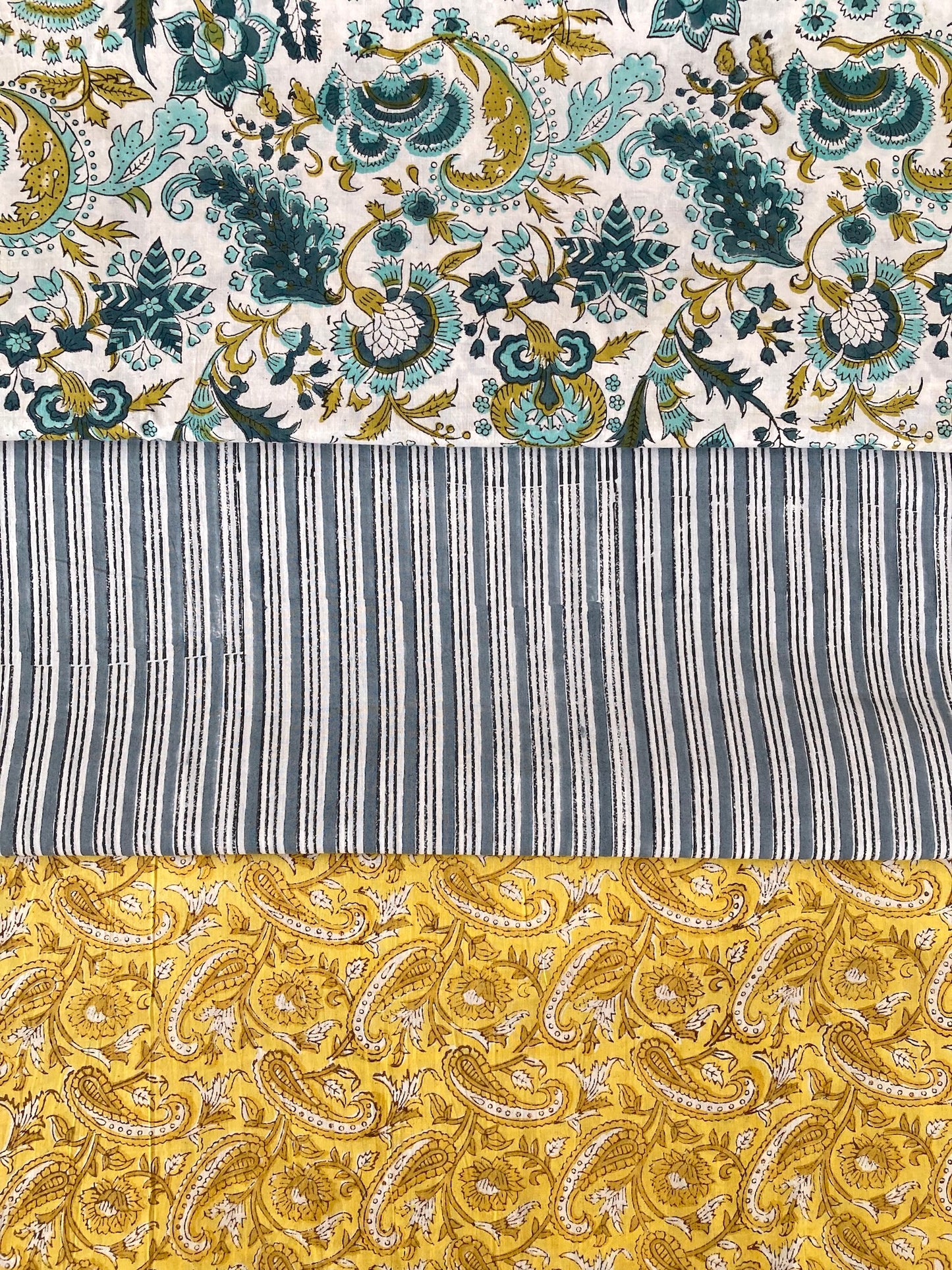 Hand Block Print Yellow Paisley Cotton Fabric  #265-10