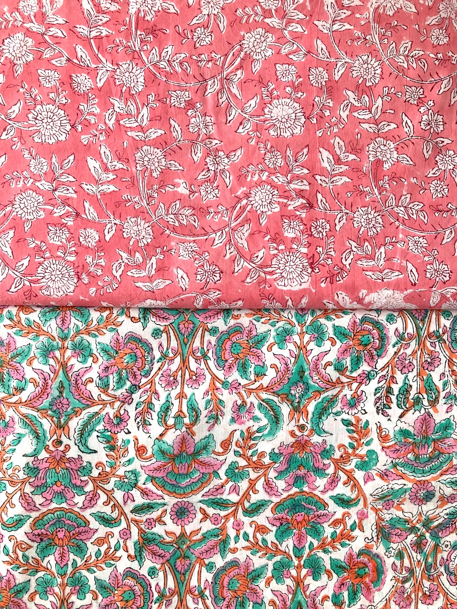 ハンドブロックプリント ピンク 花柄 コットンプリント生地 #273-11