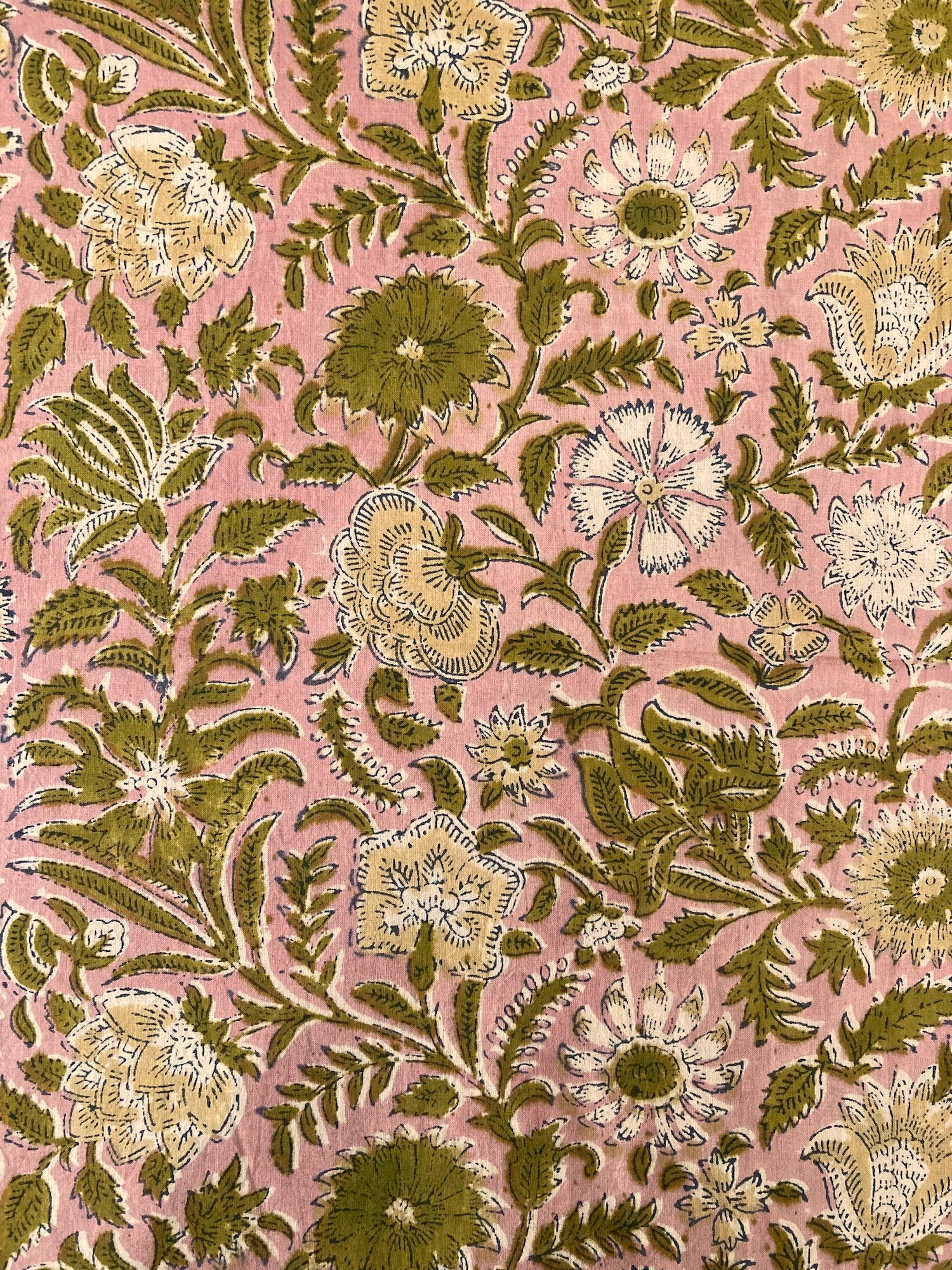 ハンドブロックプリント アンティーク ピンクお花柄 コットン生地 #273