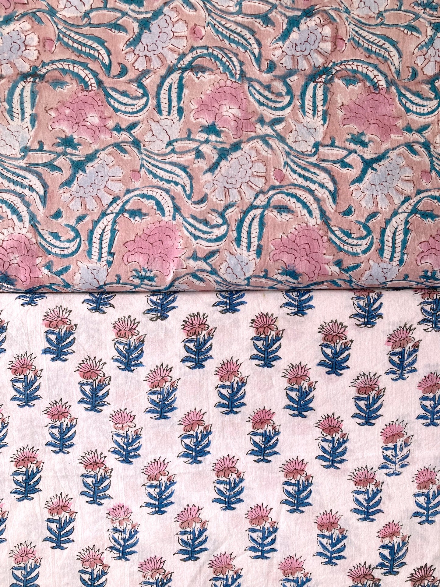 Hand Block Print Peach Beige Cotton Fabric  #273-10