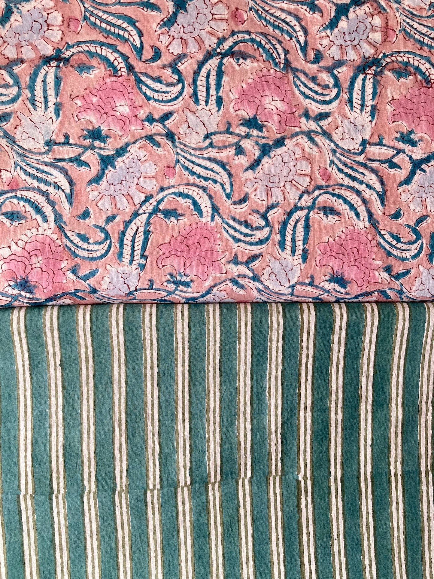 Hand Block Print Peach Beige Cotton Fabric  #273-10