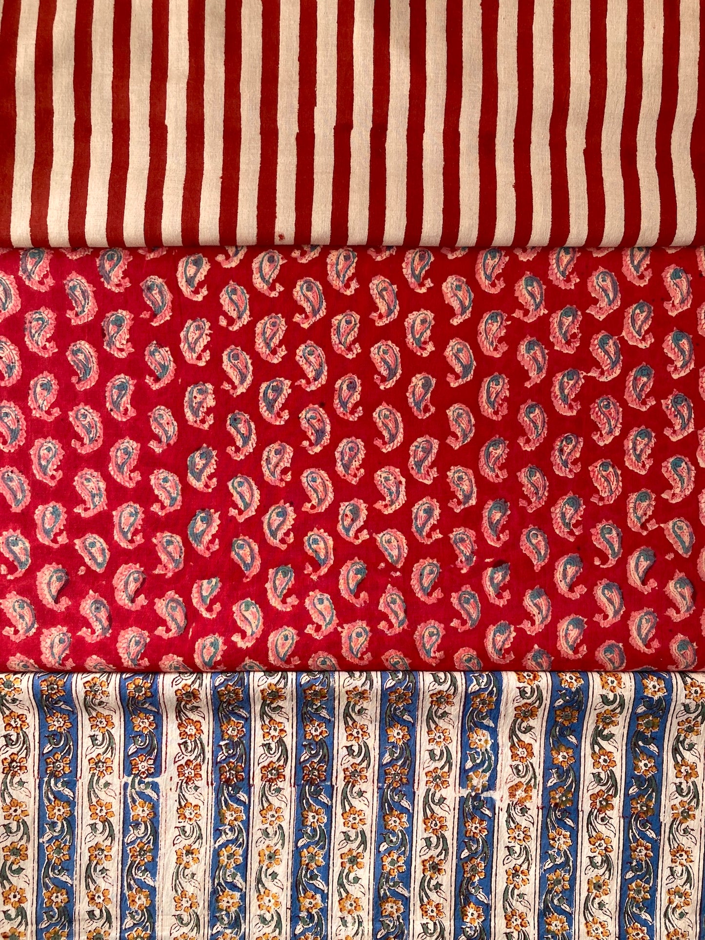 Hand Block Print Red Paisley Cotton Fabric  #273-14