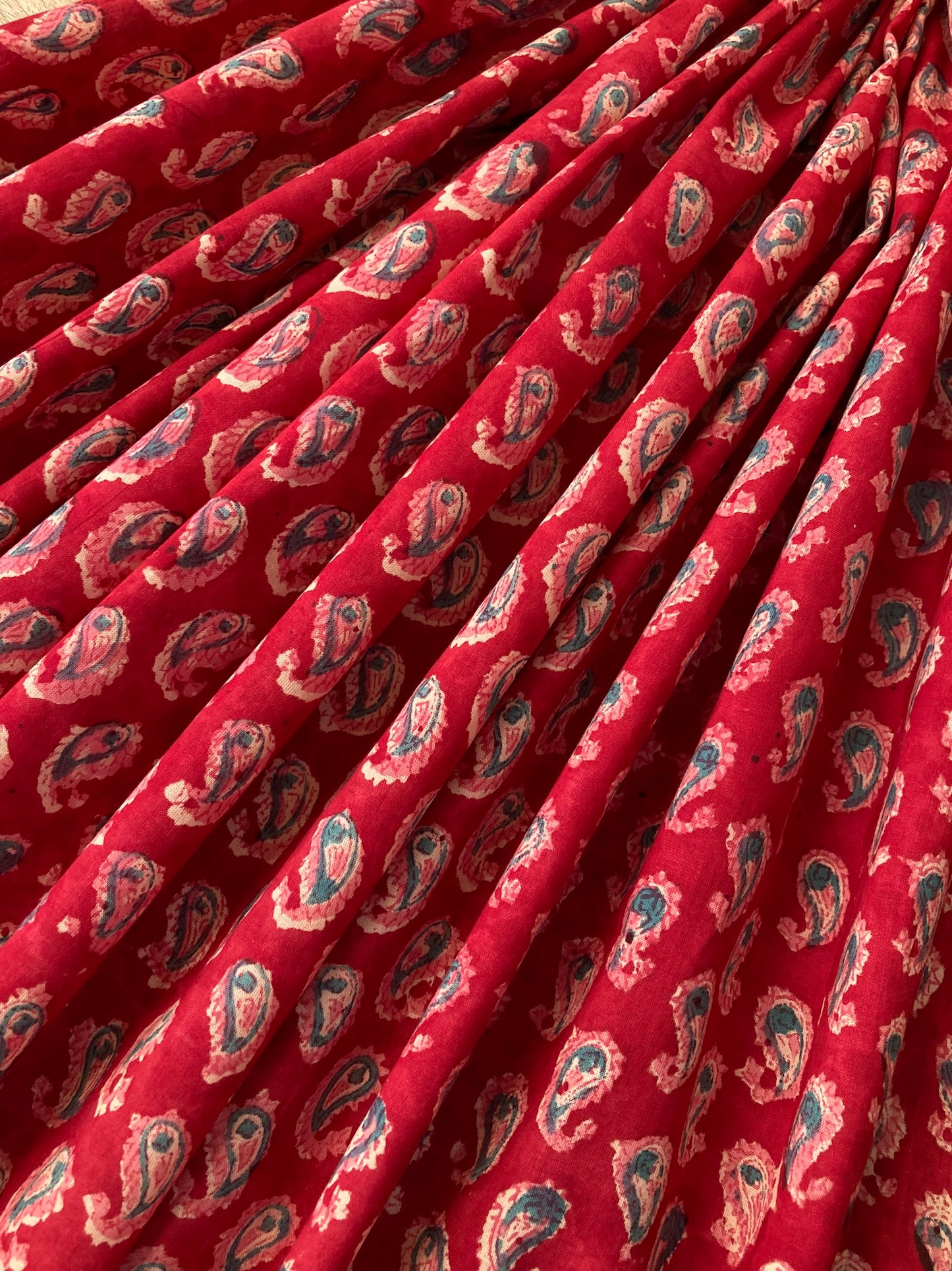 Hand Block Print Red Paisley Cotton Fabric  #273-14