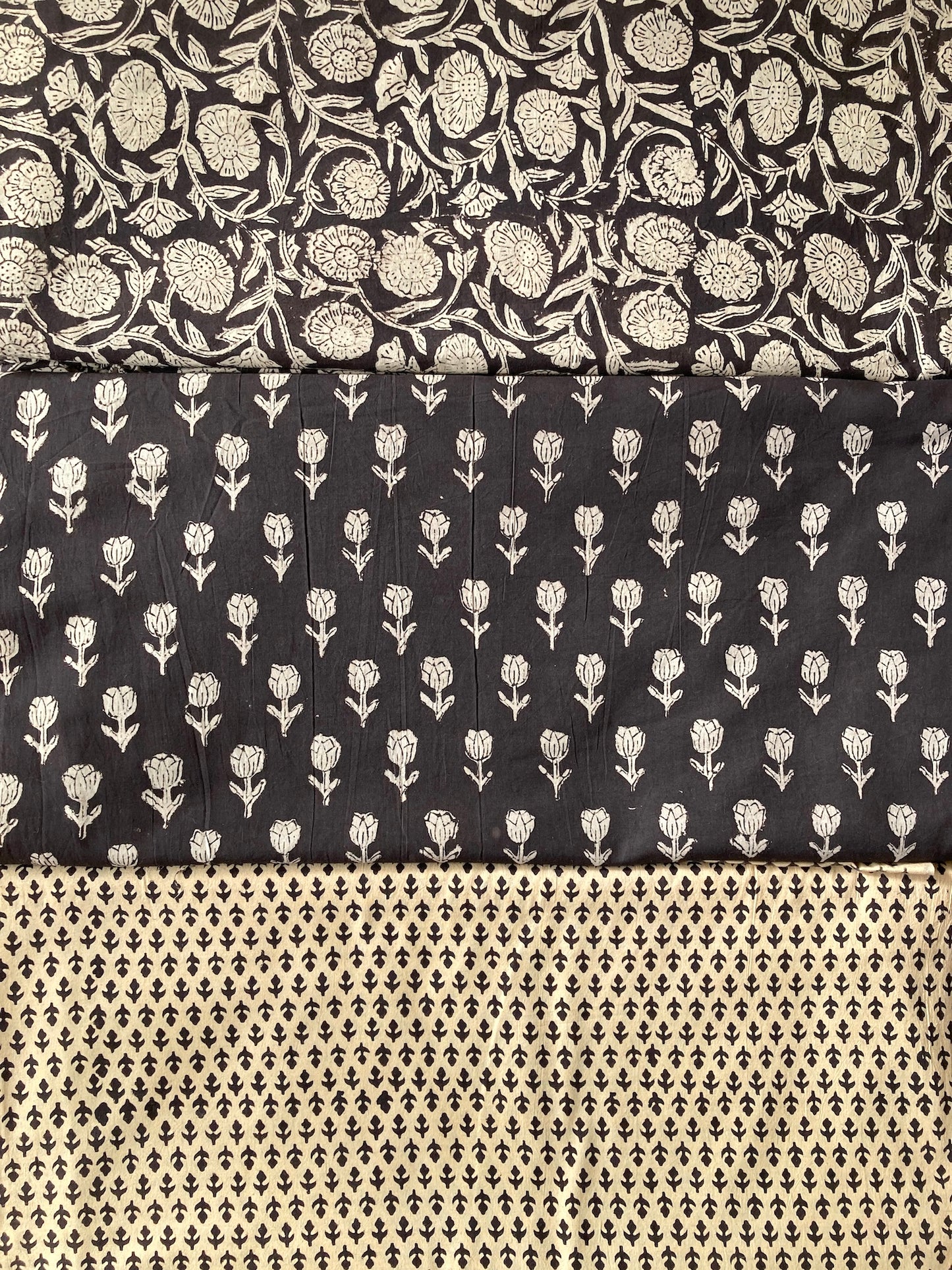 Hand Block Print Bagru Black Floral Cotton Fabric  #289-4
