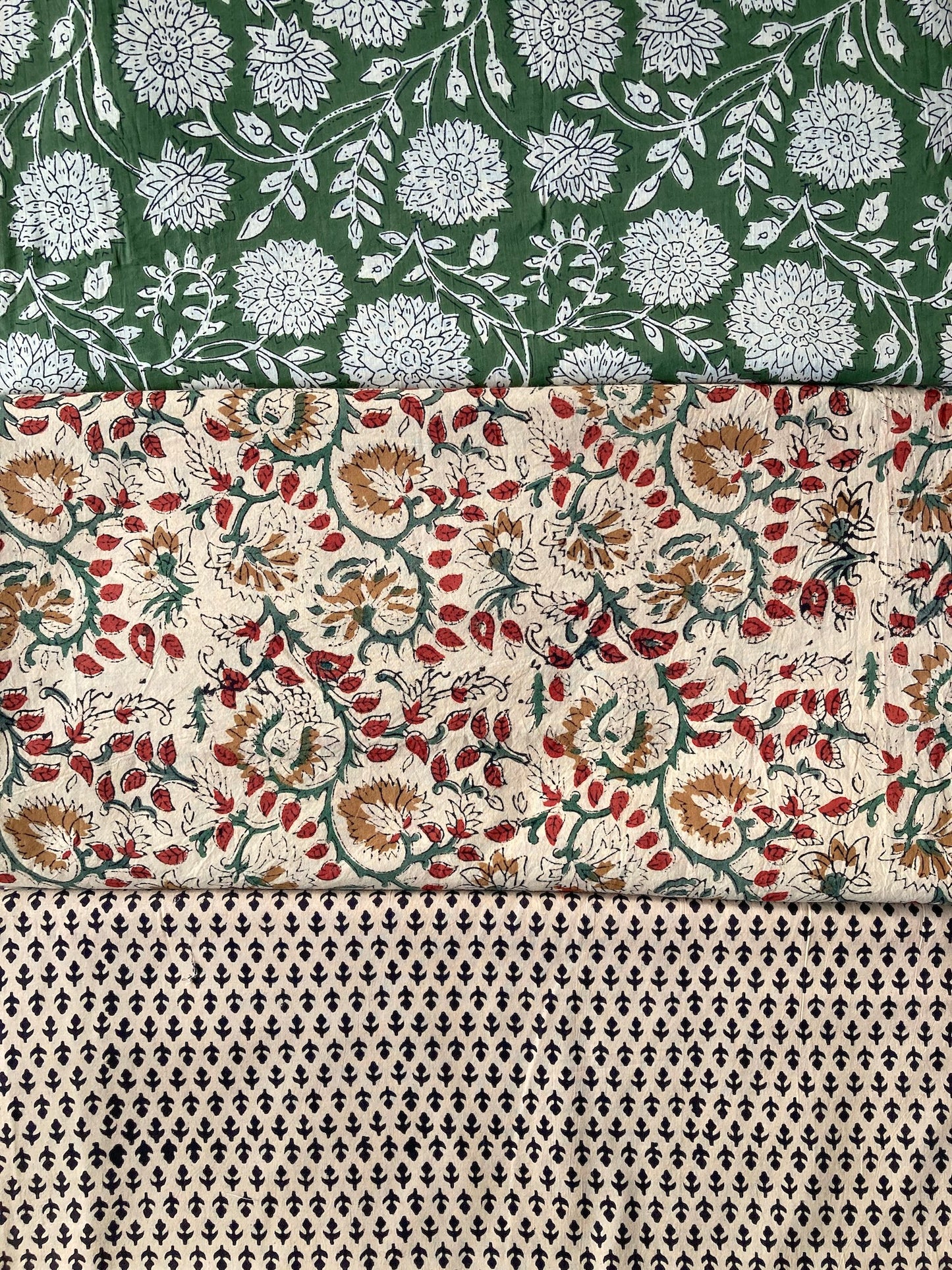 Hand Block Printed Fabric Bagru Green Fabric #289-10