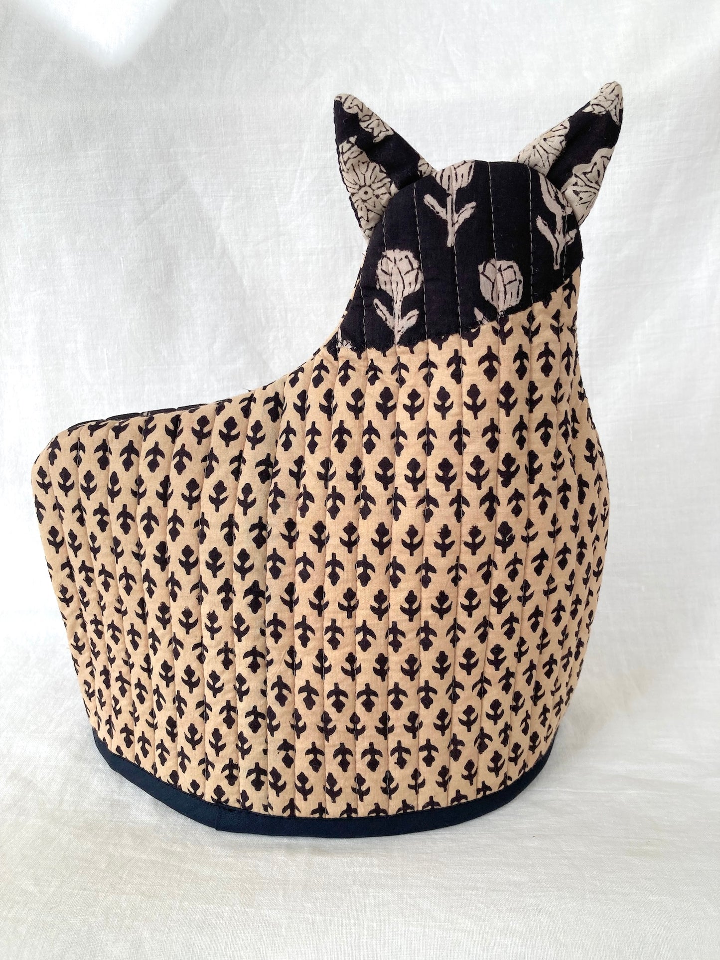 ハンドブロックプリント ネコさん ティーコージー ポットカバー