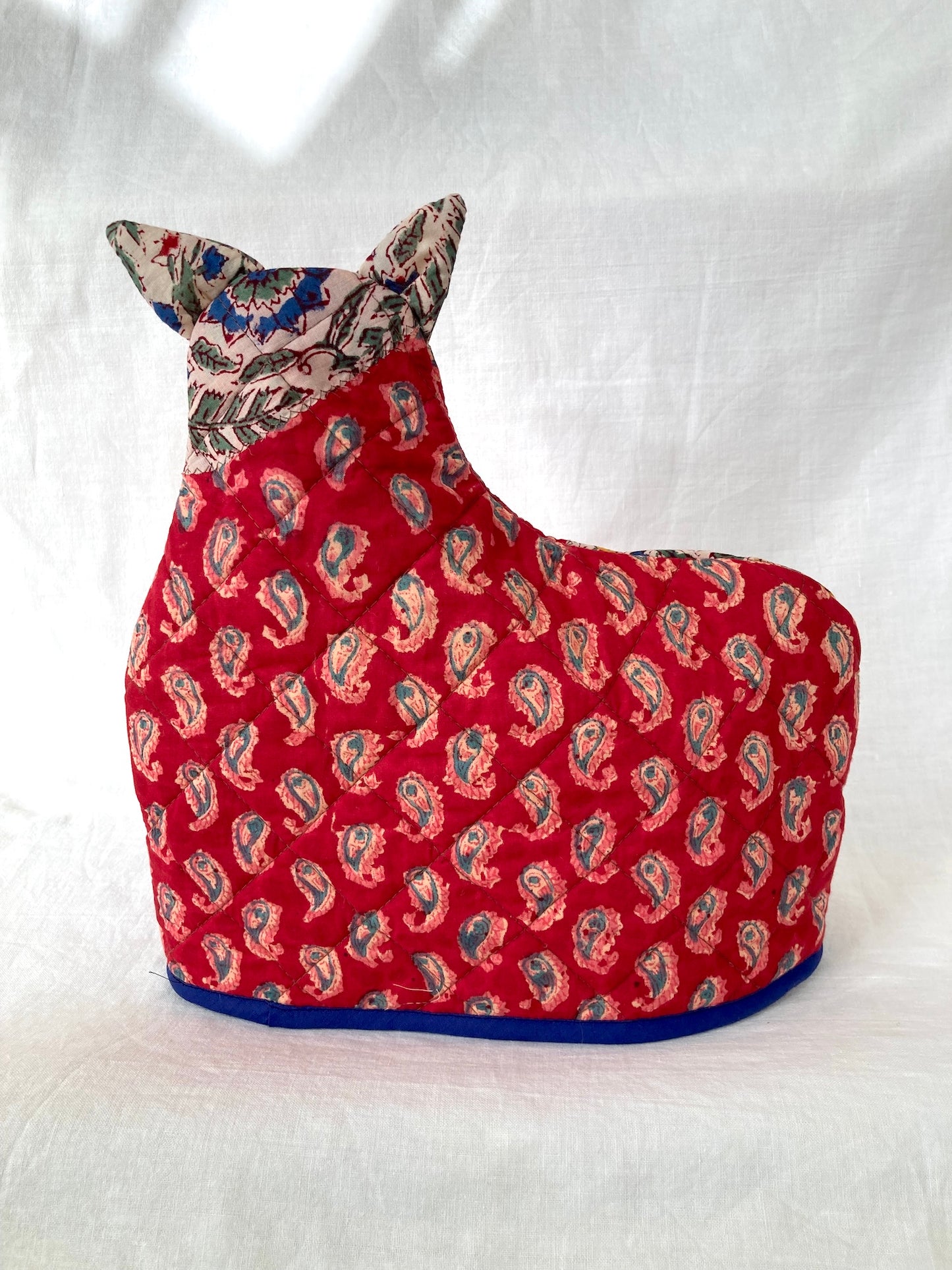 ハンドブロックプリント ネコさん ティーコージー ポットカバー