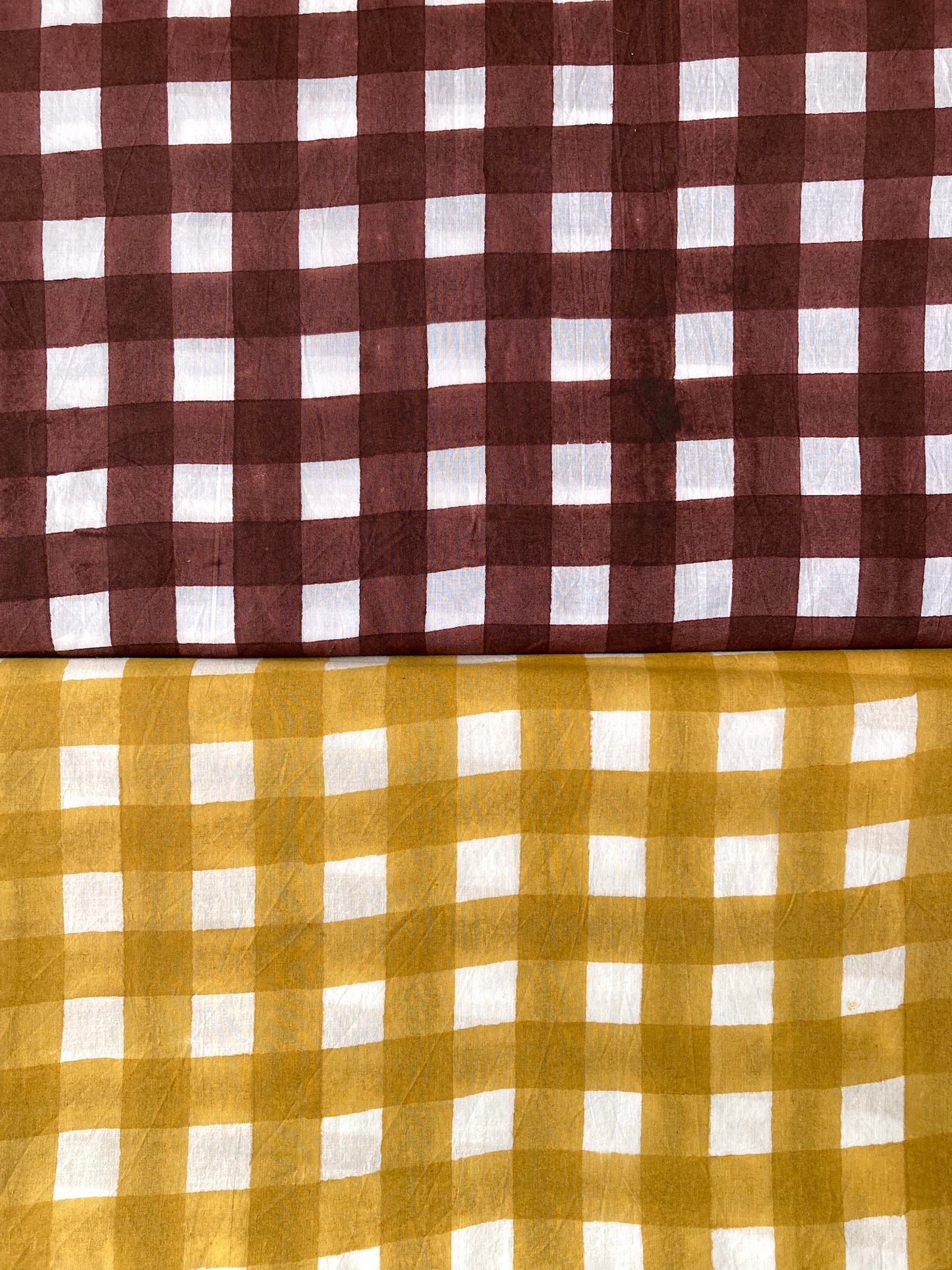 ハンドブロックプリント ダークブラウン チェック 花柄 コットンプリント生地  #289-5