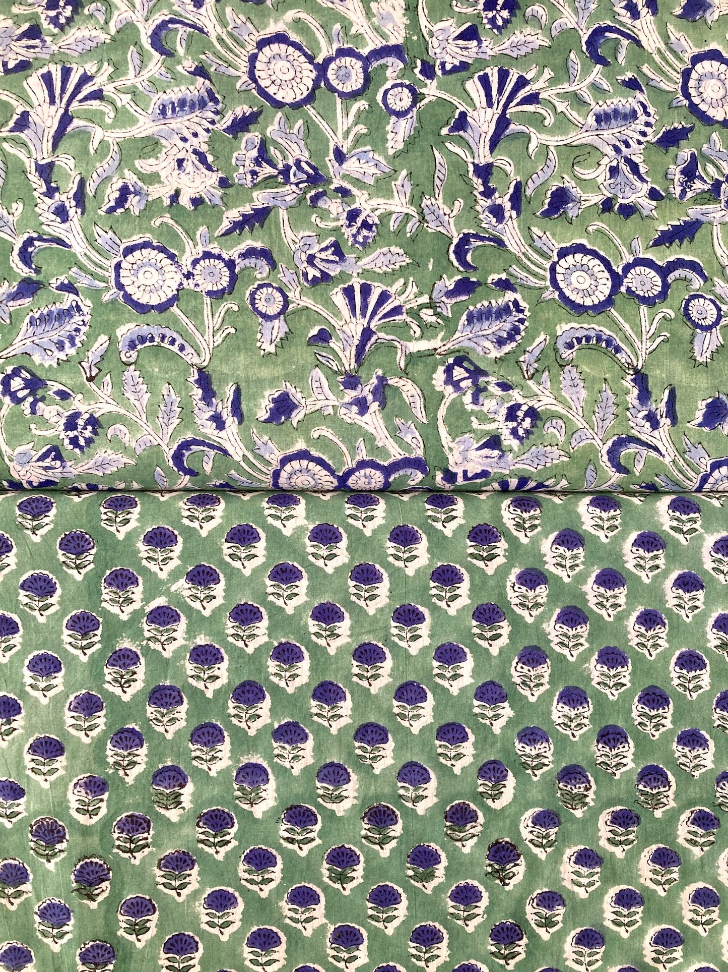 ハンドブロックプリント グリーン 花柄 コットンプリント生地  #289-16