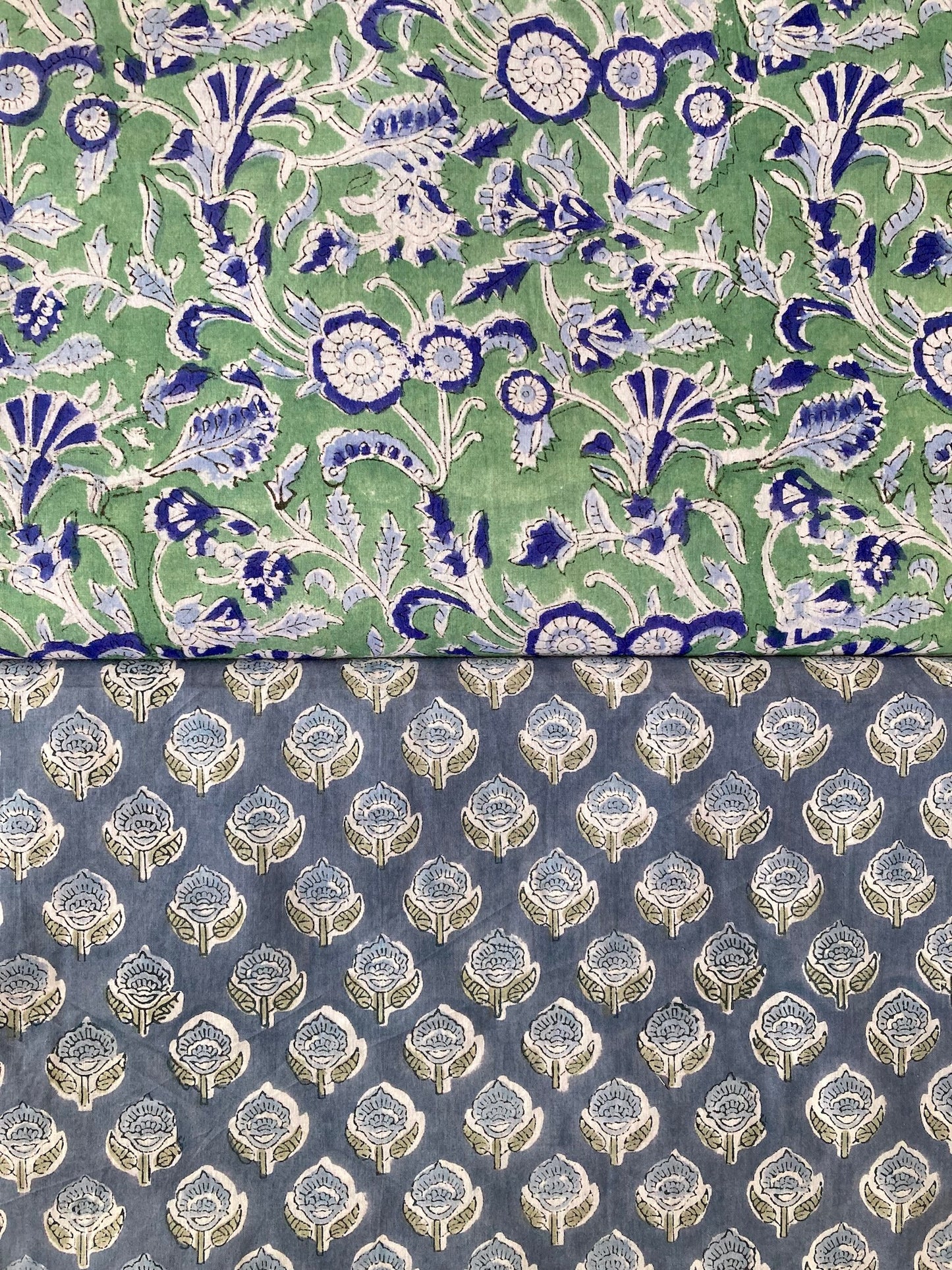 ハンドブロックプリント グリーン 花柄 コットンプリント生地  #289-16
