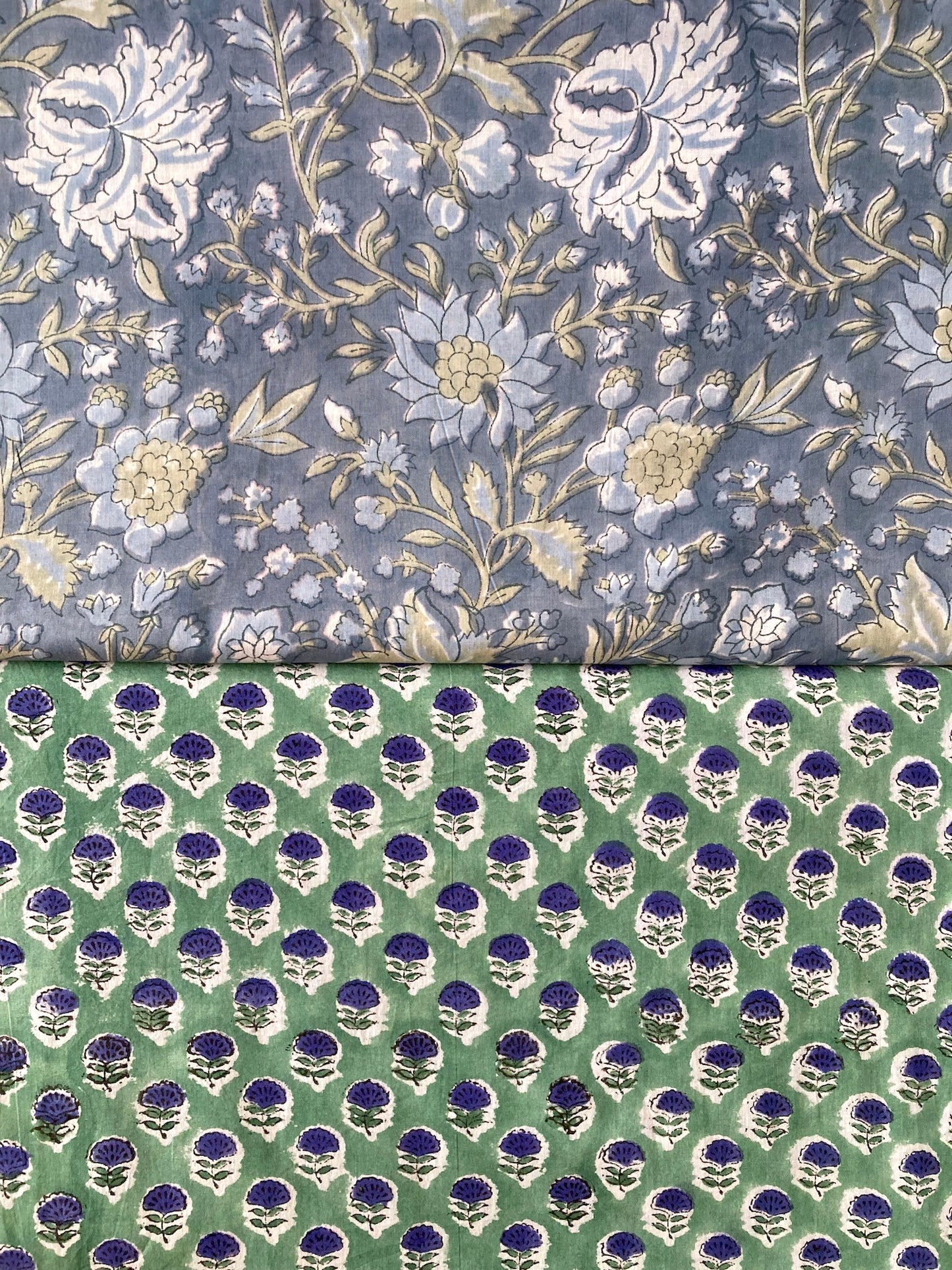 ハンドブロックプリント グリーン 小花柄 コットンプリント生地  #289-18