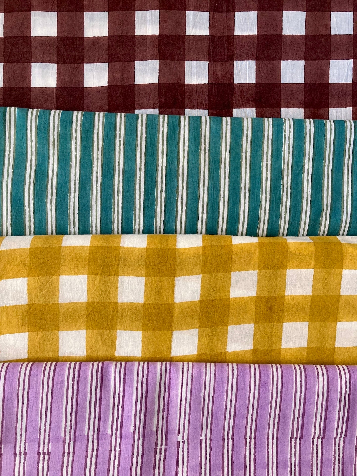 ハンドブロックプリント ダークブラウン チェック 花柄 コットンプリント生地  #289-5