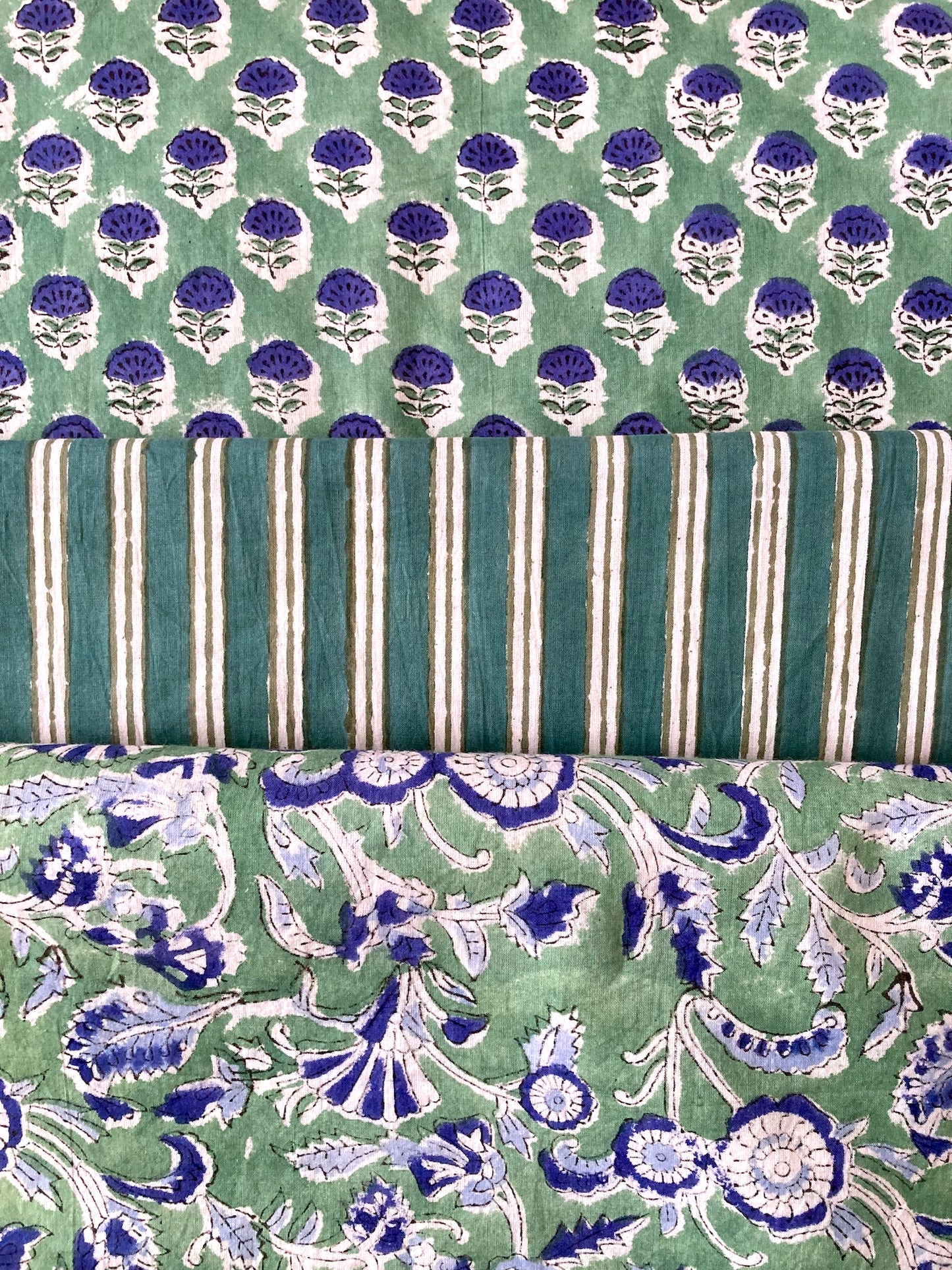 ハンドブロックプリント グリーン 小花柄 コットンプリント生地  #289-18