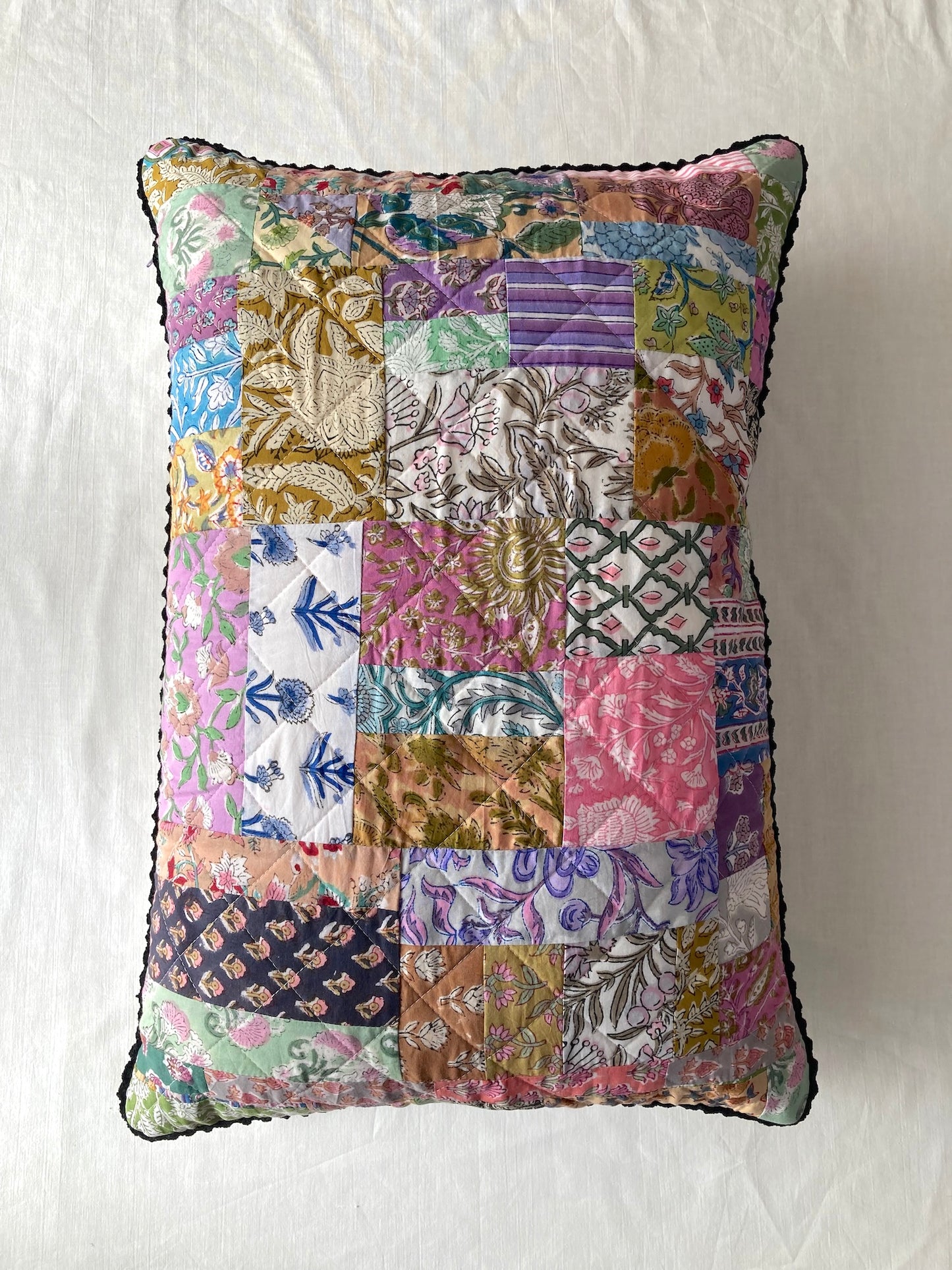 Hand Block Bagru Print Ruffle Pillow Case / Cushion Cover