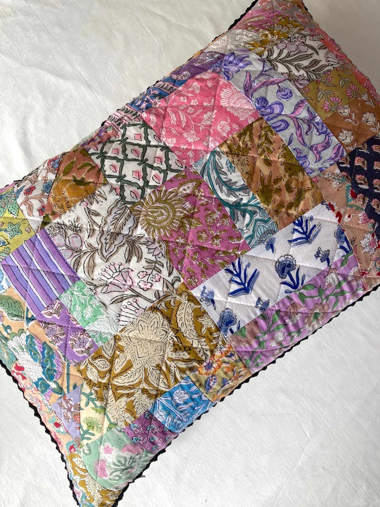 Hand Block Bagru Print Ruffle Pillow Case / Cushion Cover