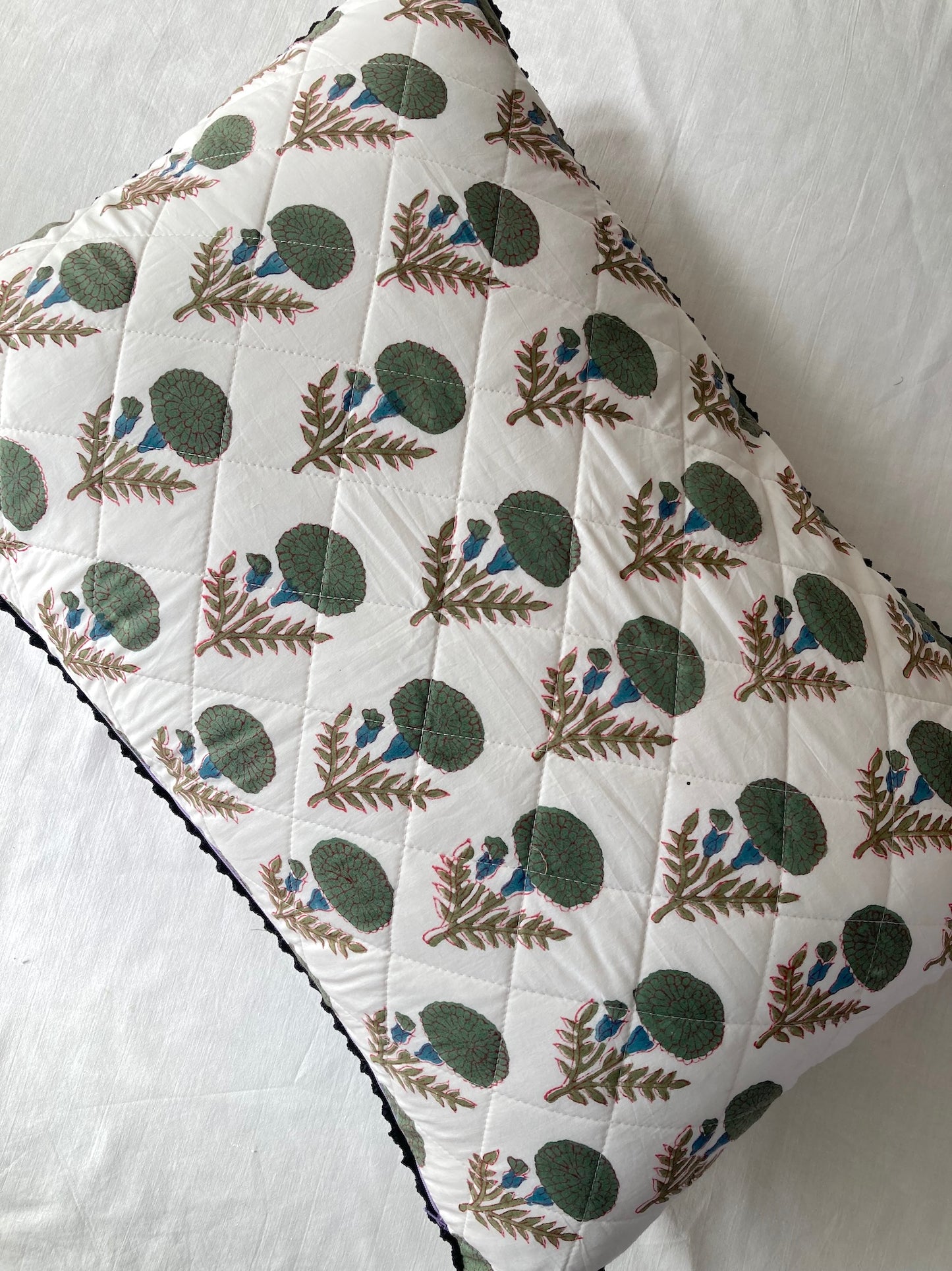 Hand Block Bagru Print Ruffle Pillow Case / Cushion Cover