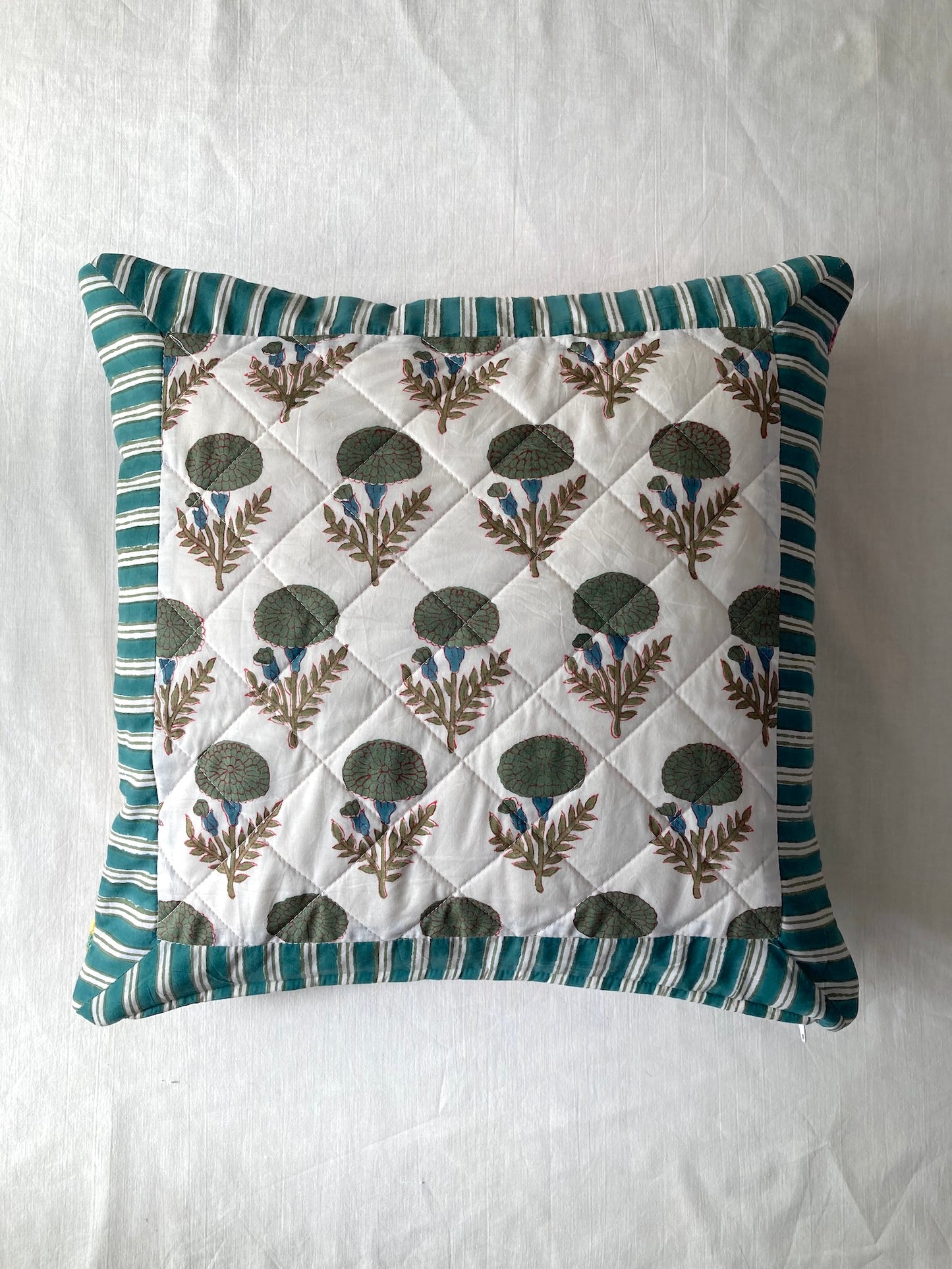 Hand Block Bagru Print Ruffle Pillow Case / Cushion Cover