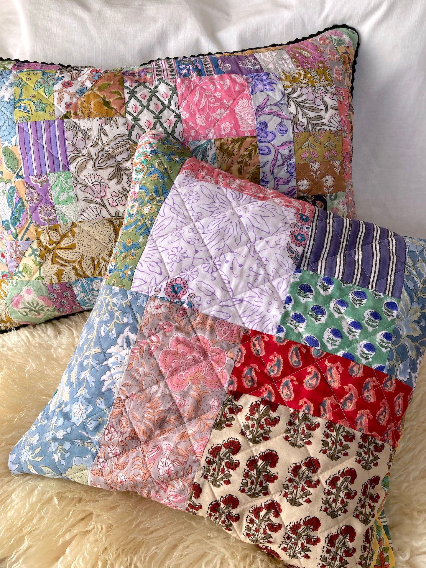 Hand Block Bagru Print Ruffle Pillow Case / Cushion Cover