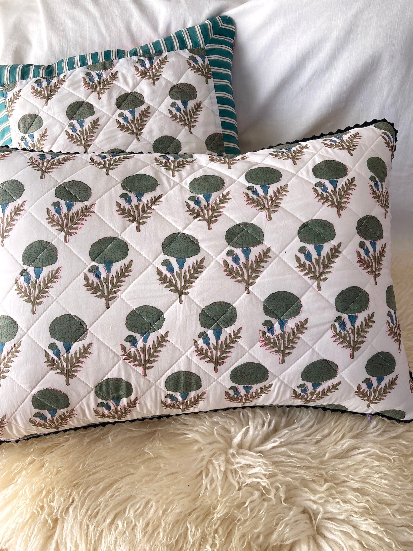 Hand Block Bagru Print Ruffle Pillow Case / Cushion Cover